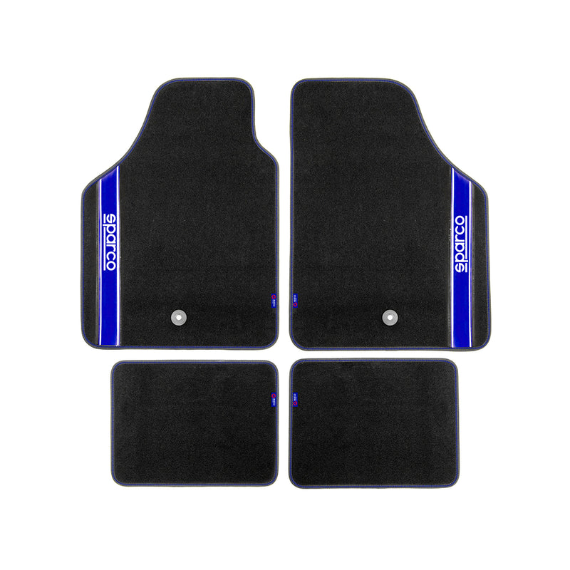 SPARCO tapis de sol tapis de voiture toutes saisons 4 pièces en noir et bleu