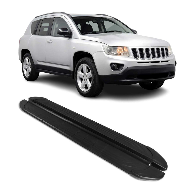 Marchepieds Latéraux pédale pour Jeep Compass 2011-2016 2Pcs Aluminium Noir