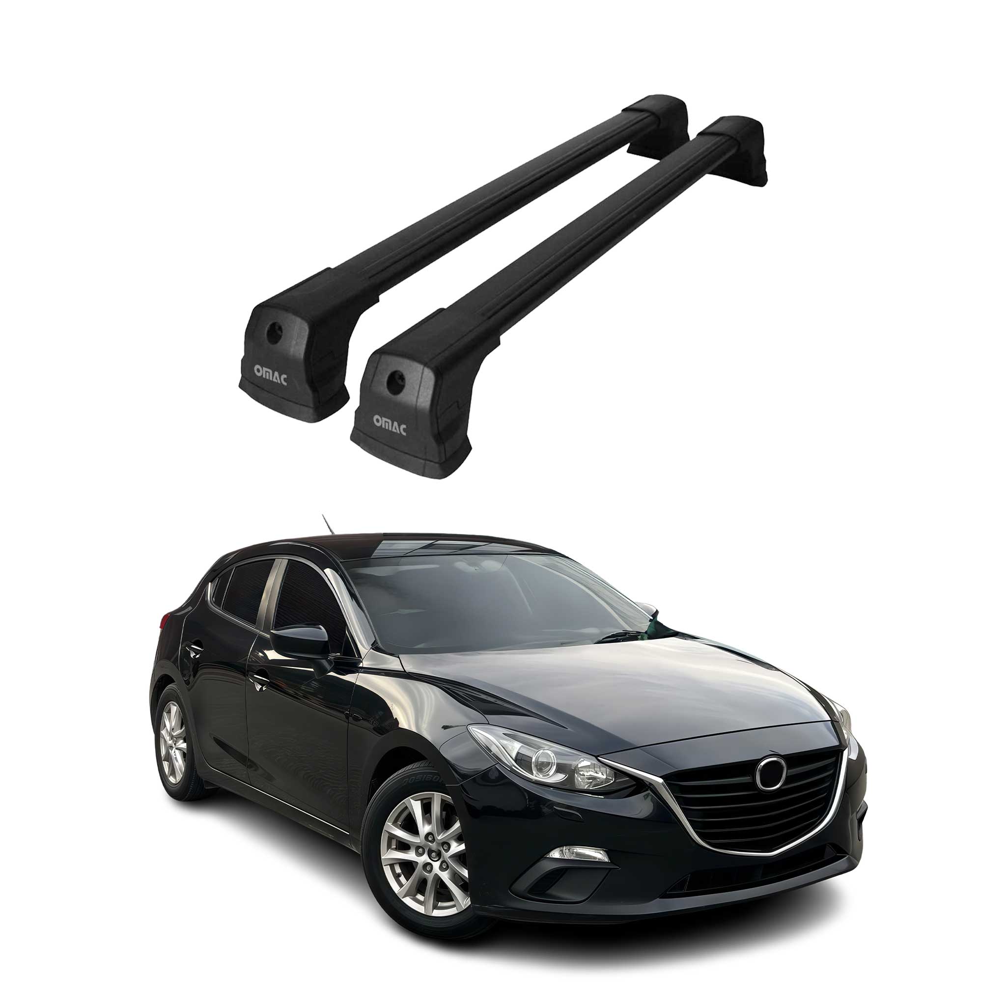Barres de toit transversales pour Mazda3 mk3 Hatchback Berline 2014-18 Alu Noir