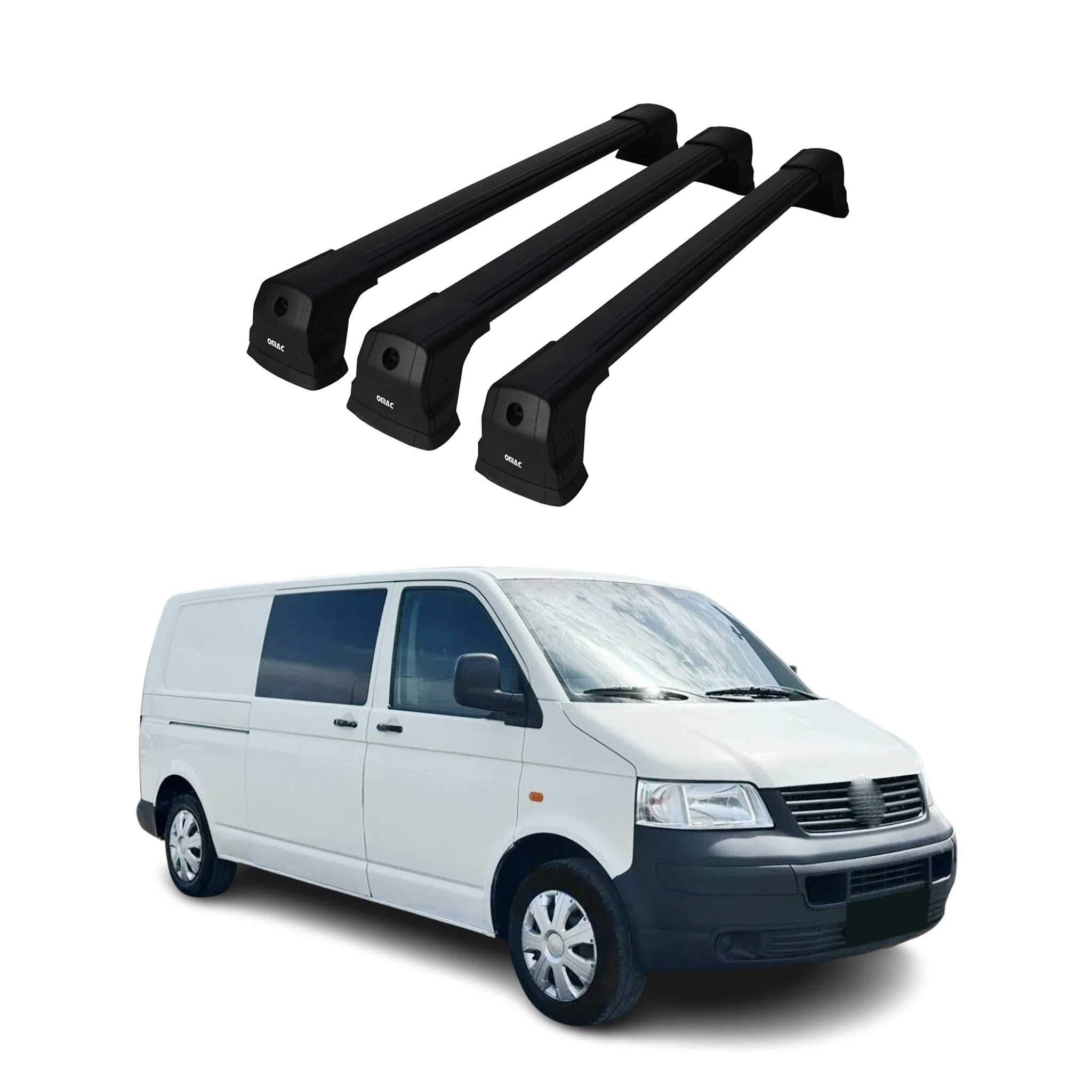 Barres De Toit Transversales pour VW T5 T6 2003-2024 Aluminium Noir 3 Pcs