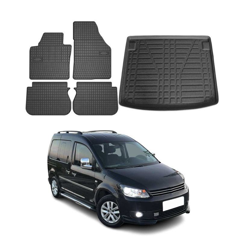 Kit Tapis de sol et coffre pour VW Caddy FL 2010-2015 TPE Noir