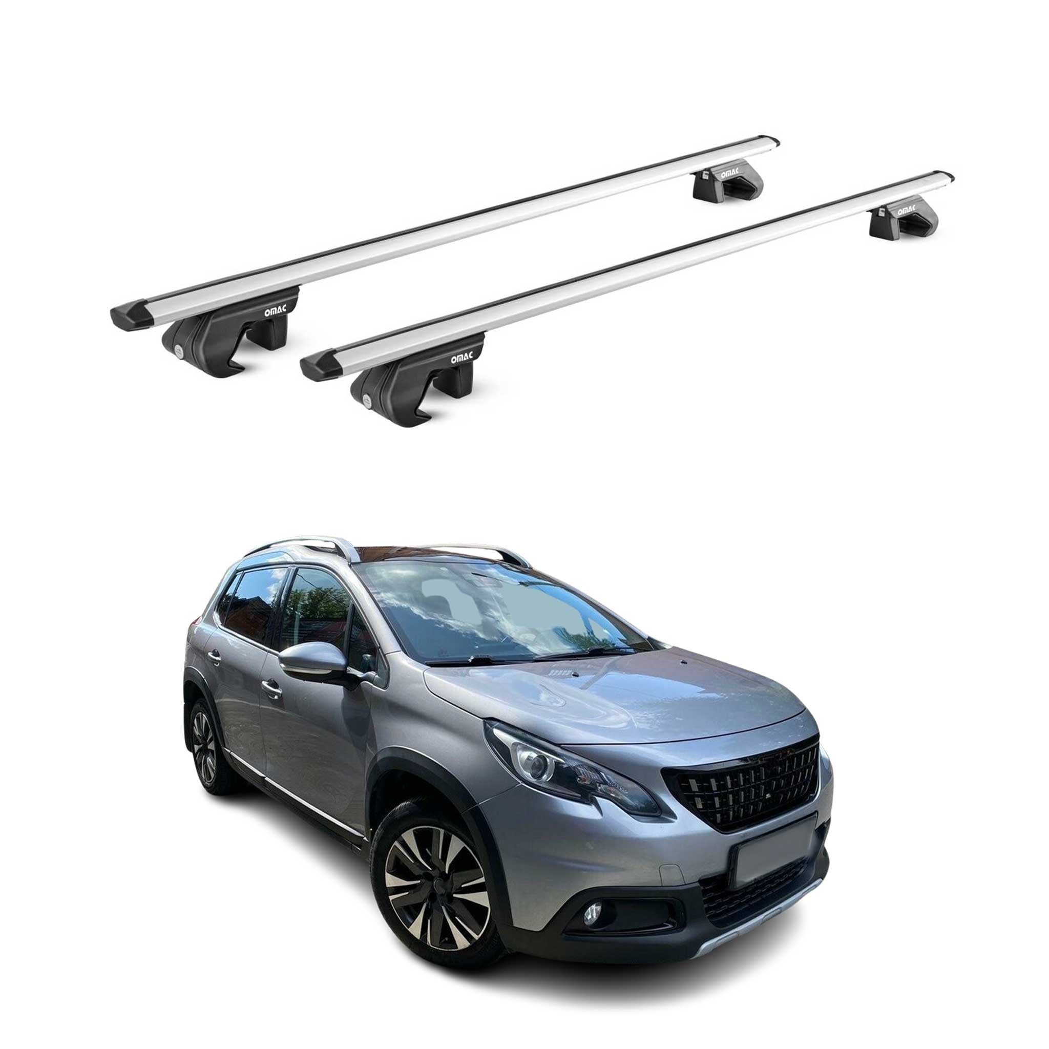 Barres de toit transversales pour Peugeot 2008 2013-2019 Alu Gris Argenté 2x ABE
