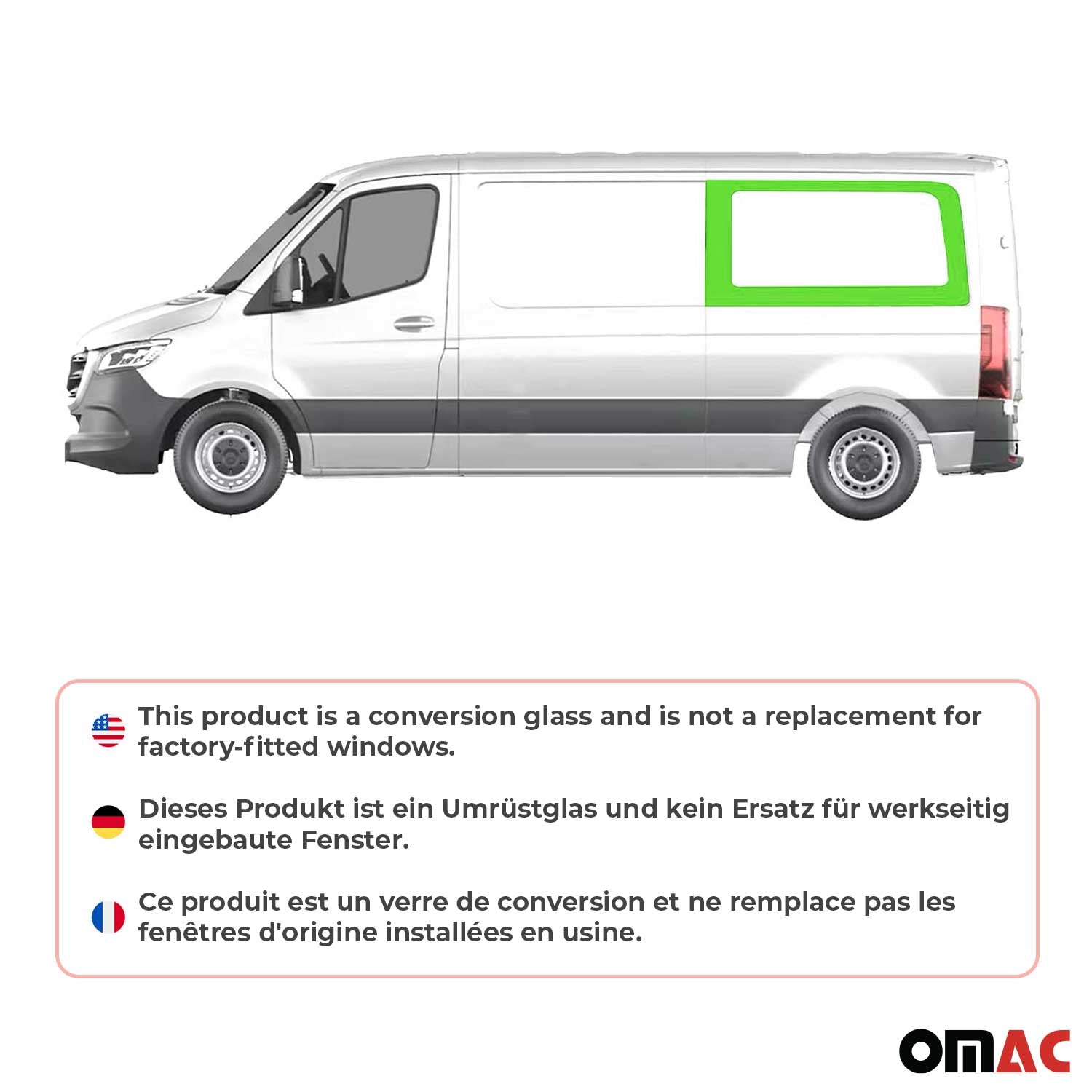 Fixe Vitre Porte pour Mercedes Sprinter W907 2018-2026 L2 Gauche non coulissante