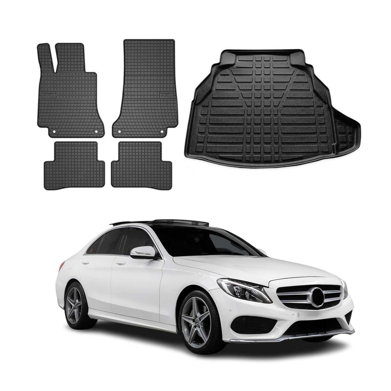 Kit Tapis de sol et coffre pour Mercedes Classe C W205 2013-2024 TPE Noir