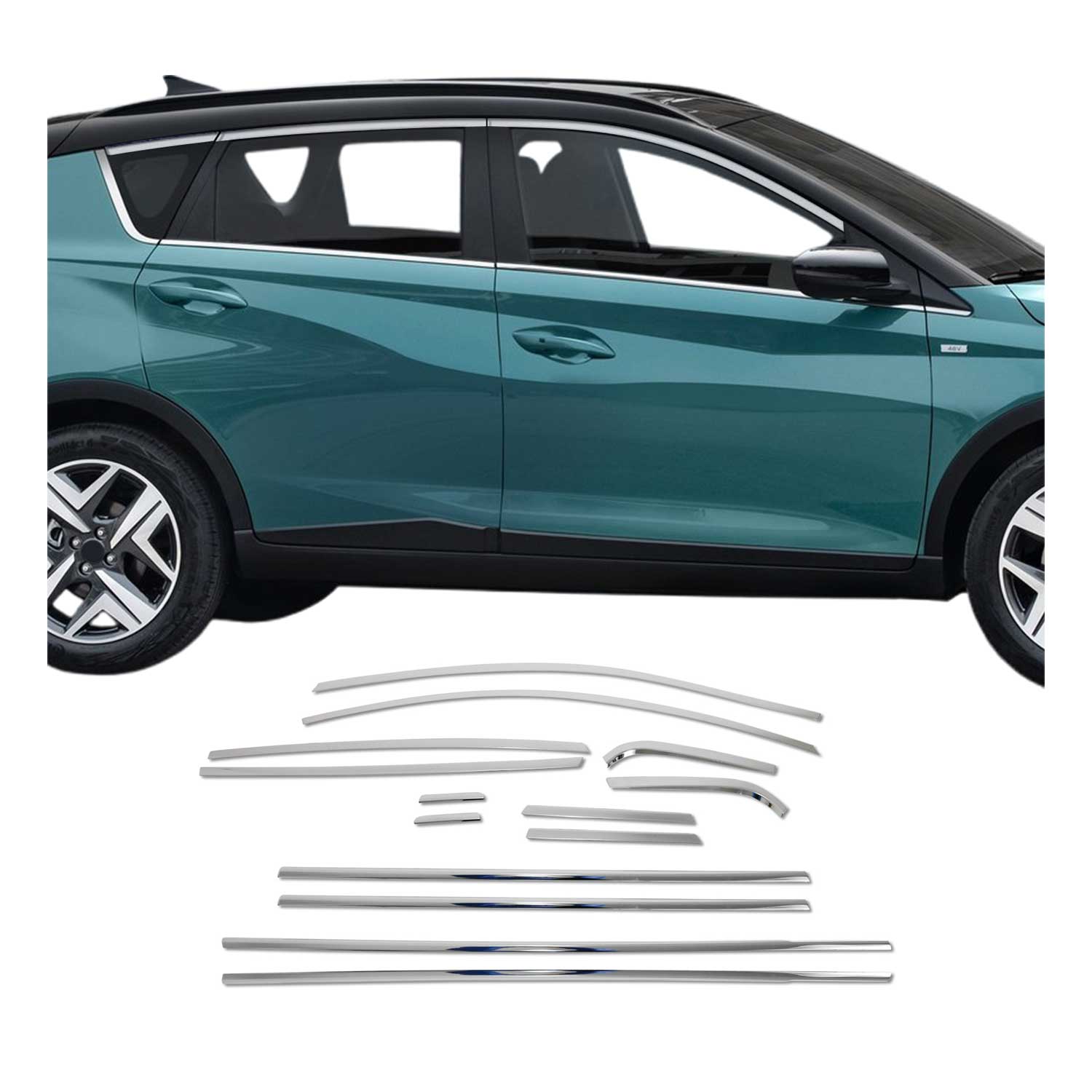 Garniture de Fenêtre pour Hyundai Bayon SUV 2021-2026 Acier Inox Brillant 14x