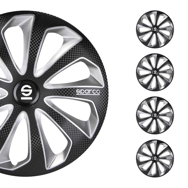 SPARCO Jeu Enjoliveurs de Roues 16 Pouces Noir Carbone