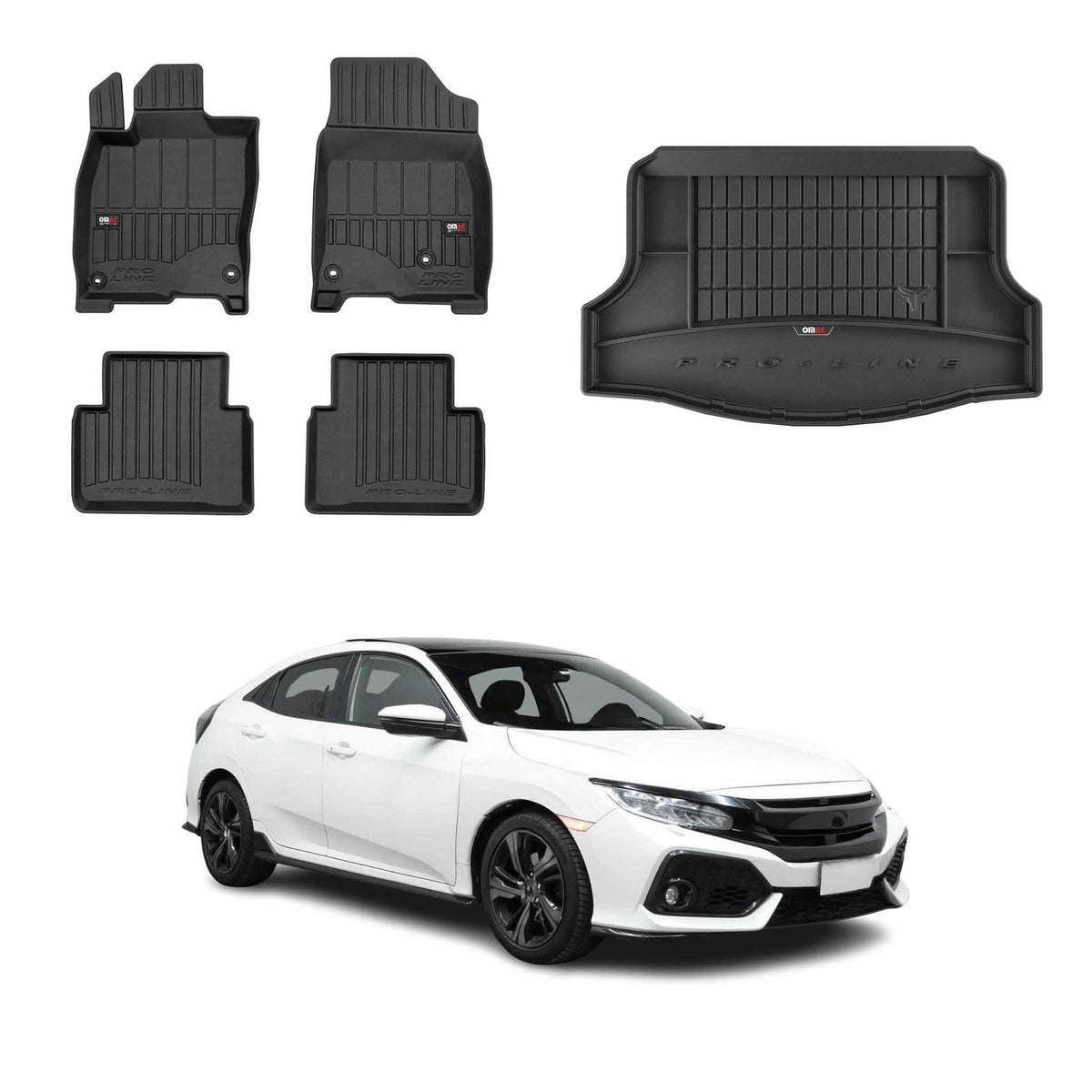 OMAC Kit Tapis de Sol et Coffre pour Honda Civic X Hatchback 2017-2021