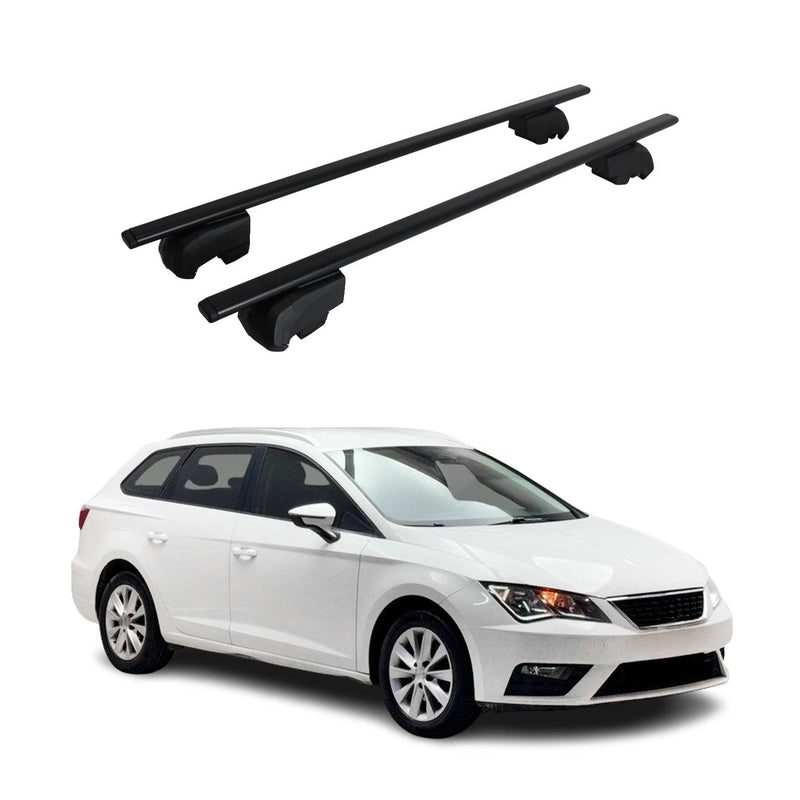 Barres de toit Transversales pour Seat Leon SW 2014-2023 Fer Noir ABE