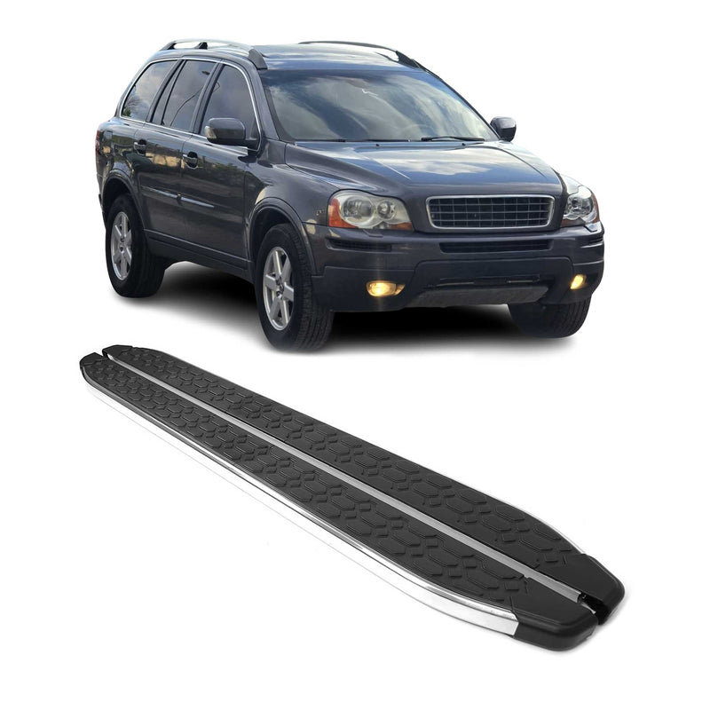 Marchepieds Latéraux pour Volvo XC90 2002-2014 inox Brillant Argent Noir 2Pcs