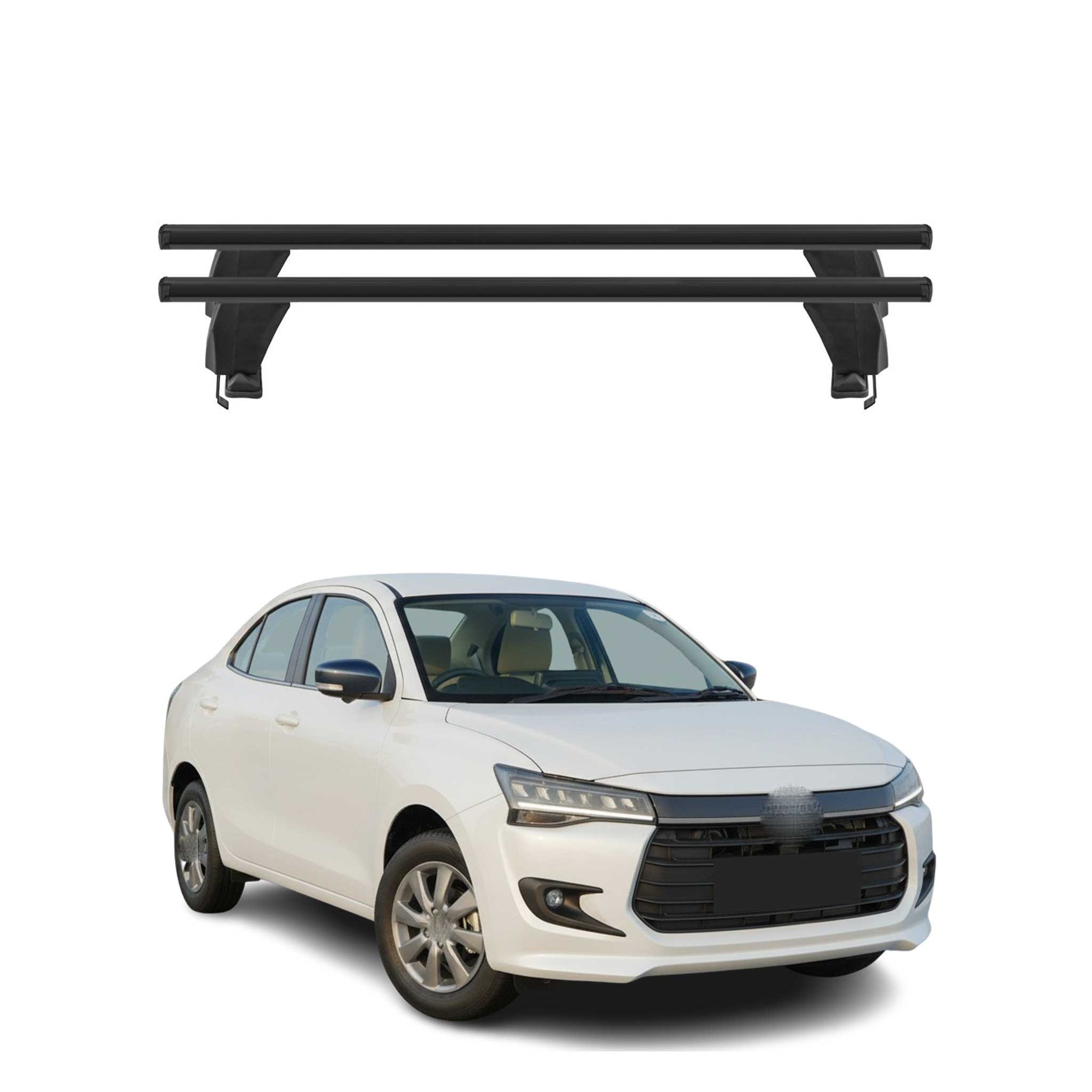 Menabo Barres de toit Transversales pour Suzuki Dzire III 2017-2021 Alu Noir ABE