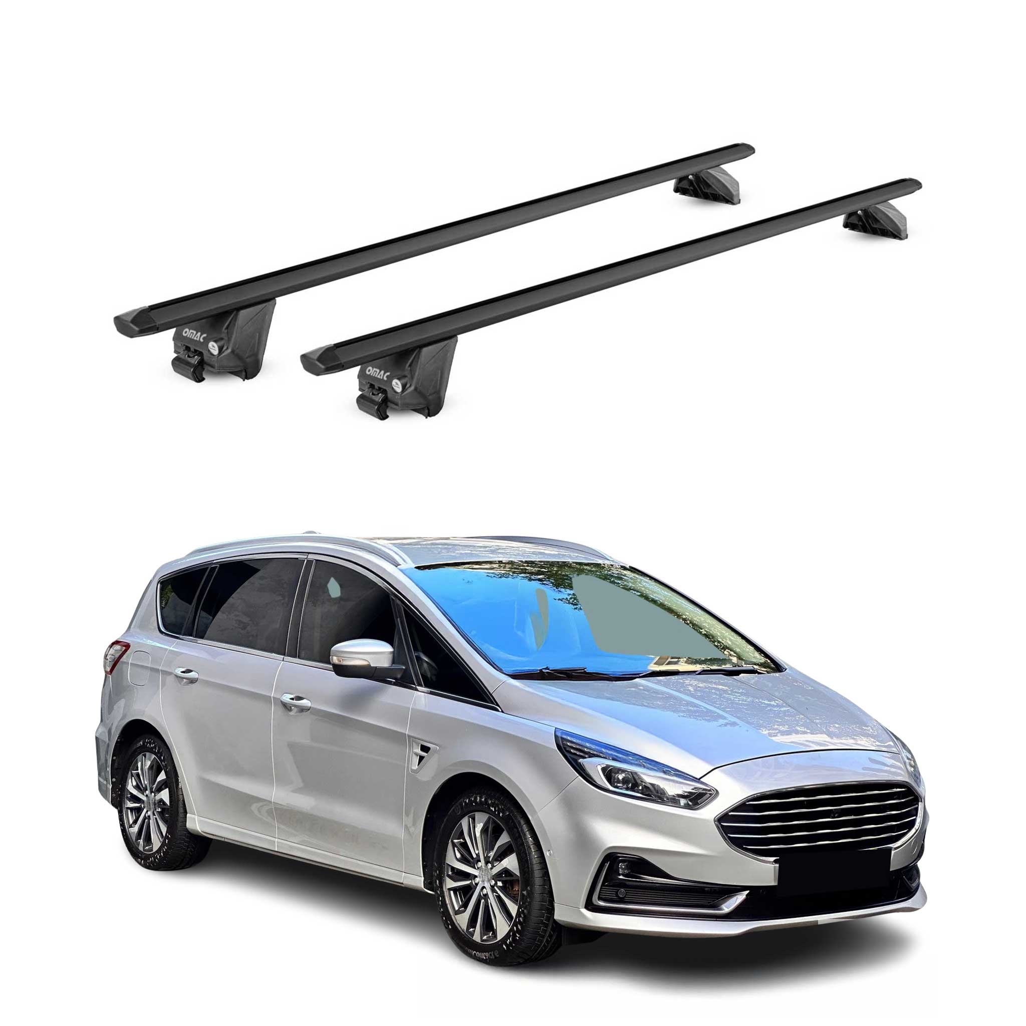 Barres de toit transversales pour Ford S-Max II 2015-2023 Alu Noir 2 pièces ABE