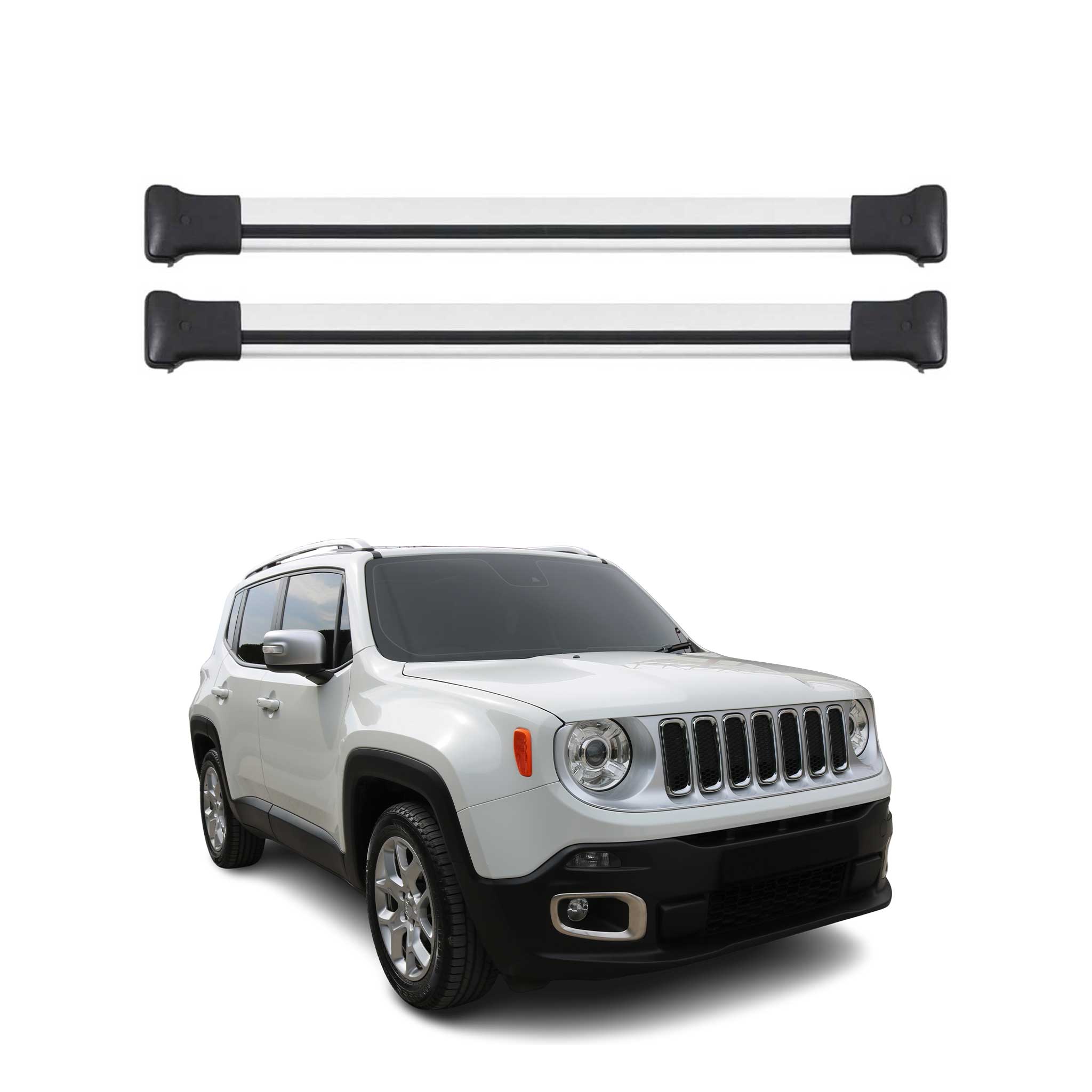 Barres de toit transversales pour Jeep Renegade 2015-2025 Aluminium Gris