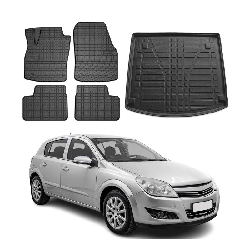 Kit Tapis de sol et coffre pour Opel Astra H Caravan 2005-2010 TPE Noir