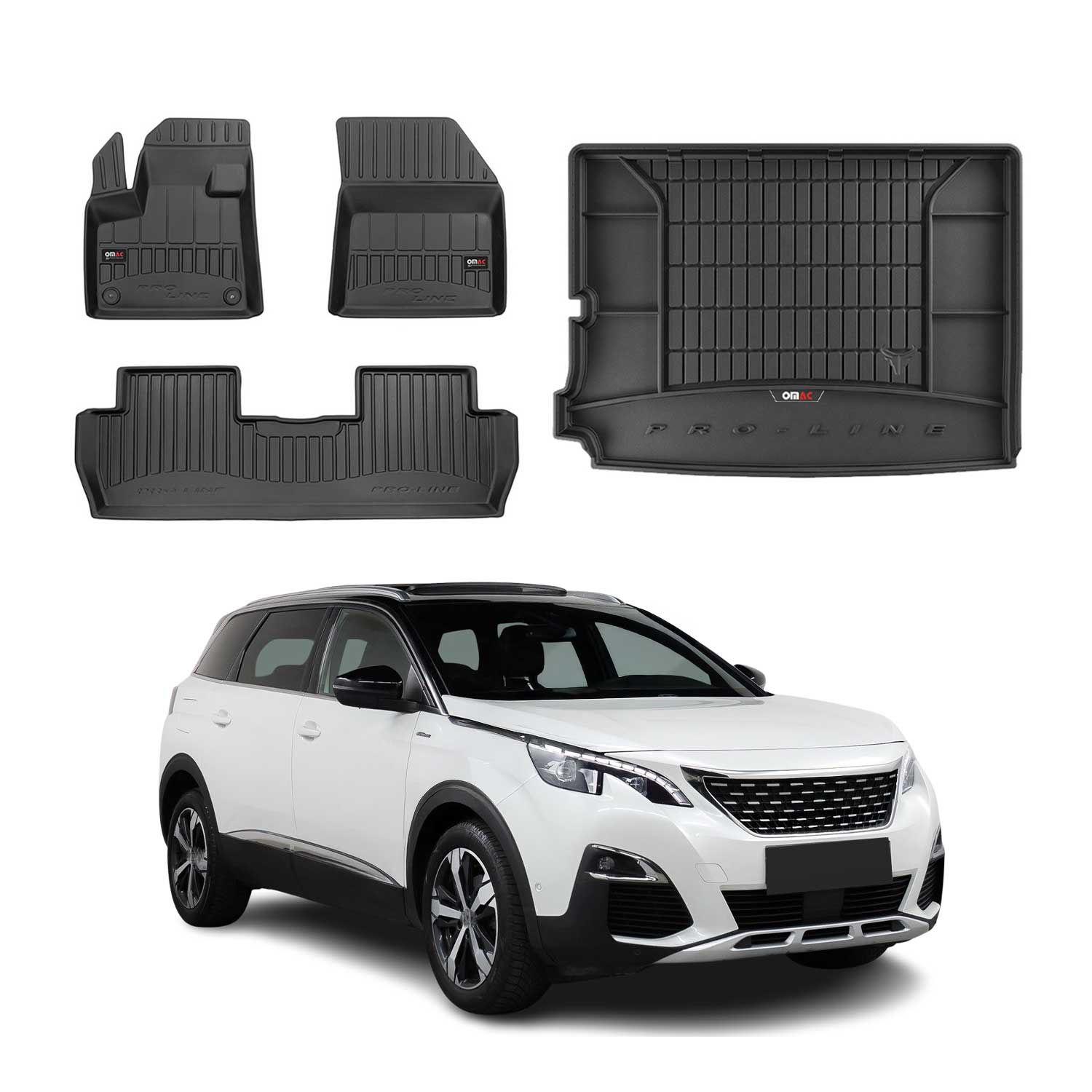 Kit Tapis de Sol et Coffre pour Peugeot 5008 2017-2022 TPE Noir