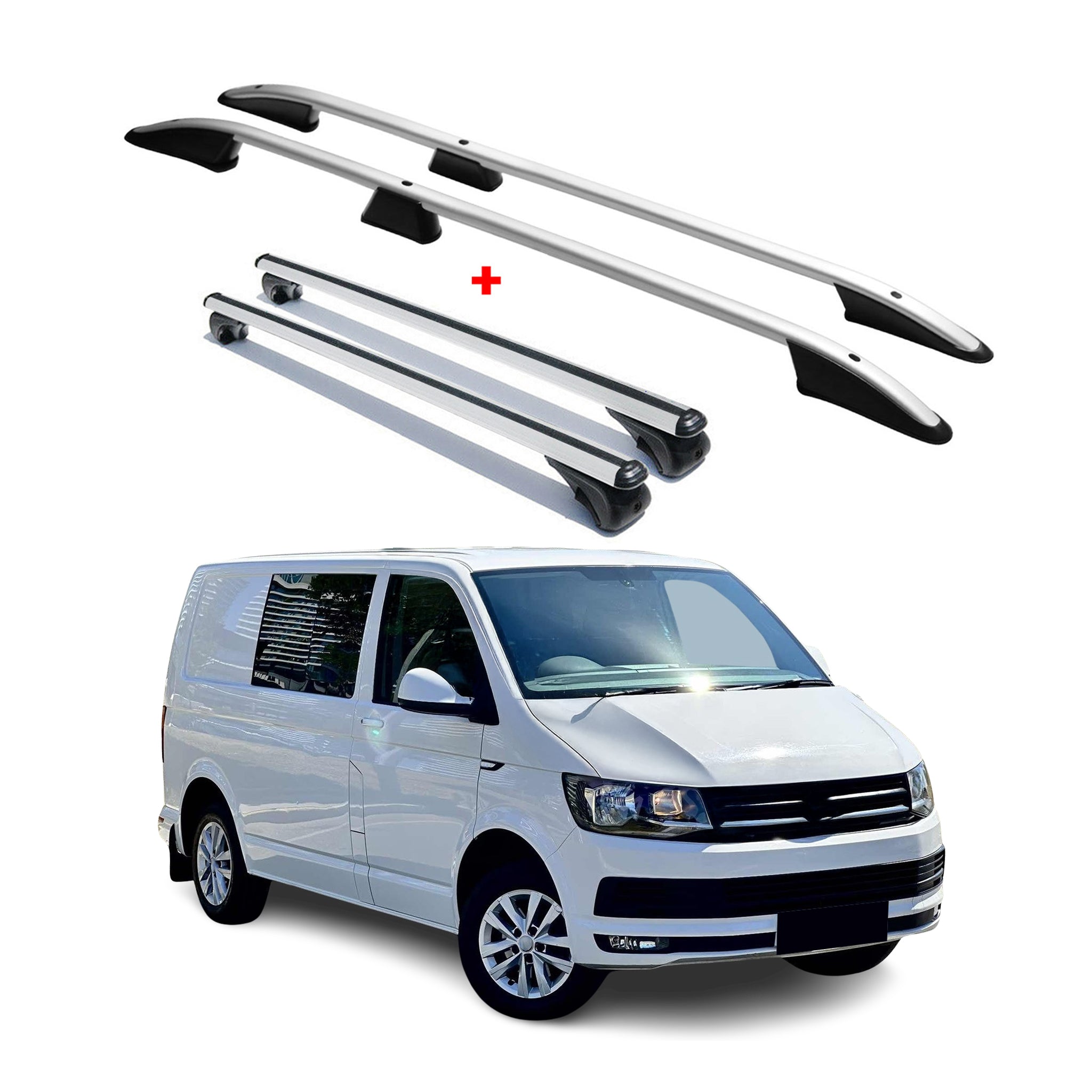 KIT Barres de toit trans+long pour VW T6 T6.1 Transporter 2015-2024 L1 Alu gris