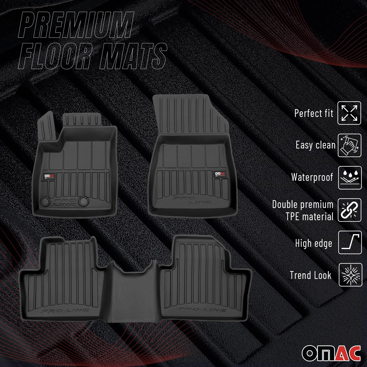 OMAC Tapis de sol pour Renault Austral RHN 2022-2026 Mild Hybrid 3 pièces TPE