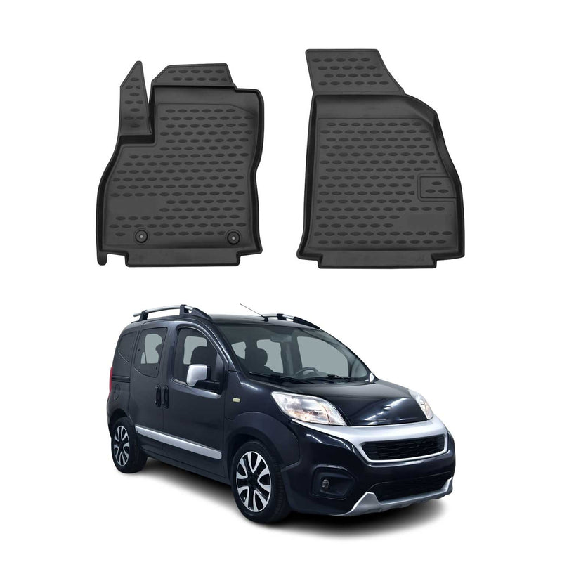 Tapis de sol pour Fiat Fiorino Qubo 2008-2021 1ère rangée caoutchouc 3D Noir 2x
