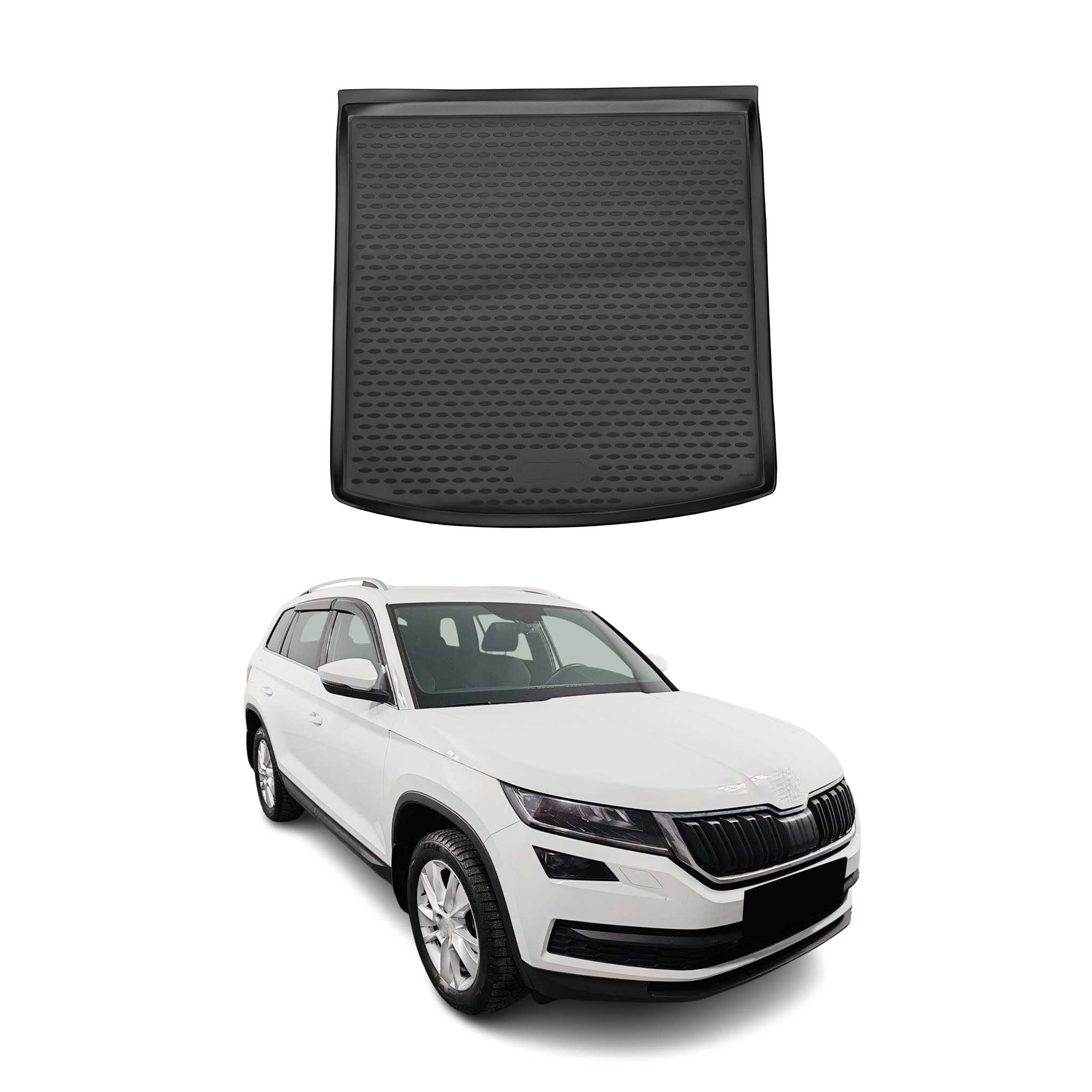 OMAC Tapis de coffre pour Skoda Kodiaq 2016-2021 sur mesure en caoutchouc Noir