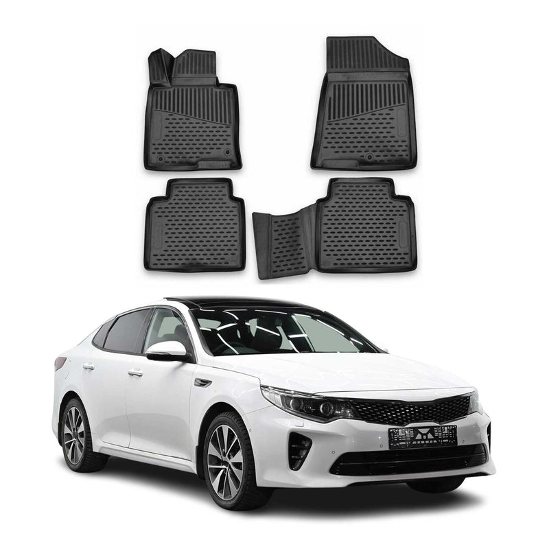 Tapis de sol pour Kia Optima 2016-2019 en caoutchouc TPE 3D Noir 4Pcs