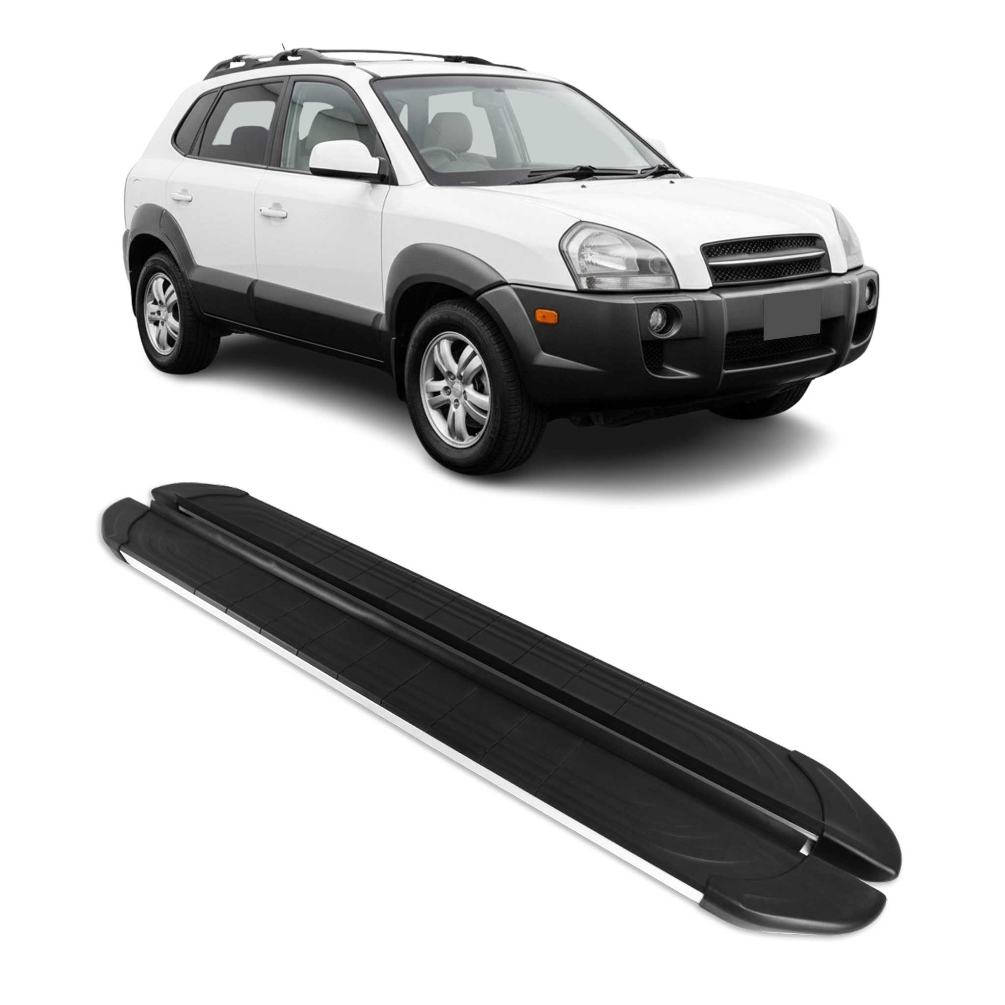 Marchepieds Latéraux pour Hyundai Tucson 2004-2009 Aluminium Gris Noir 2Pcs