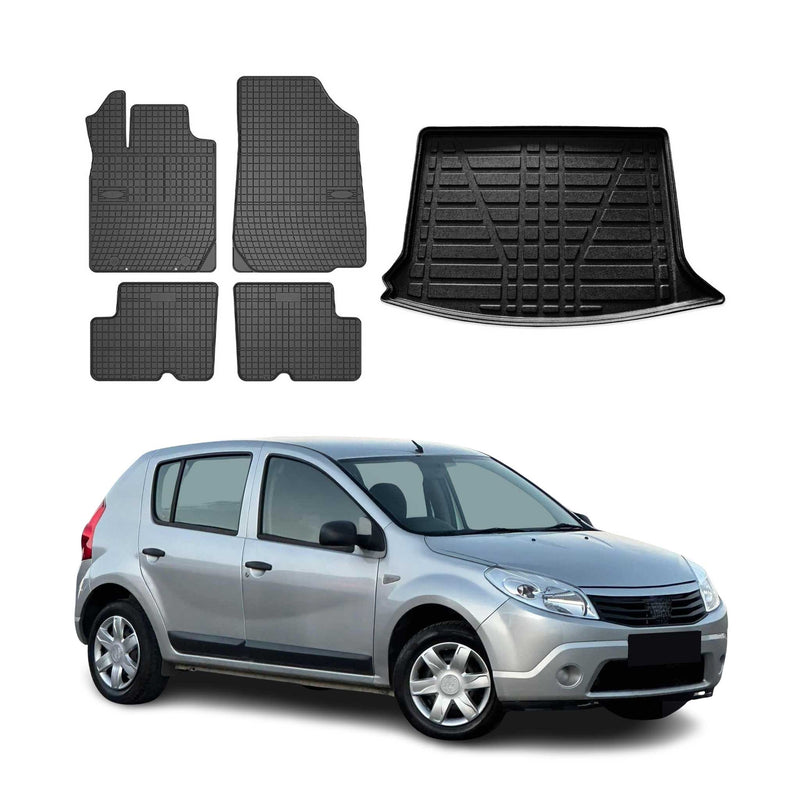 Kit Tapis de sol et coffre pour Dacia Sandero 2008-2012 HB TPE Noir