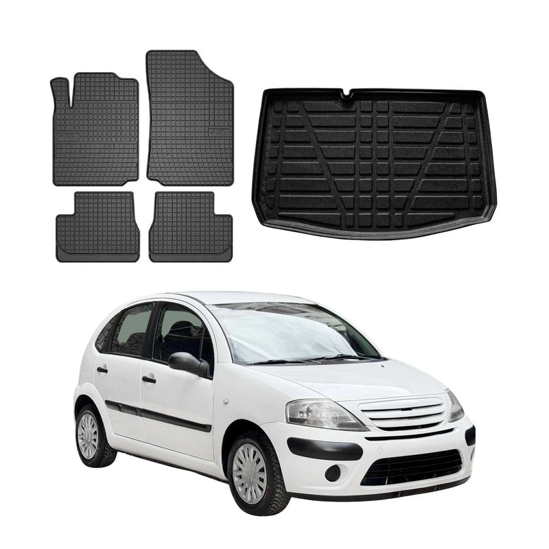 Kit Tapis de sol et coffre pour Citroen C3 2002-2009 TPE Noir