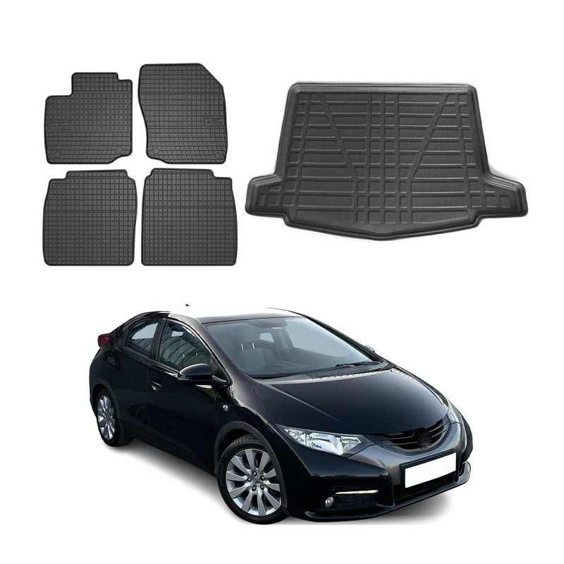 Kit Tapis de sol et coffre pour Honda Civic 2012-2016 HB TPE Noir