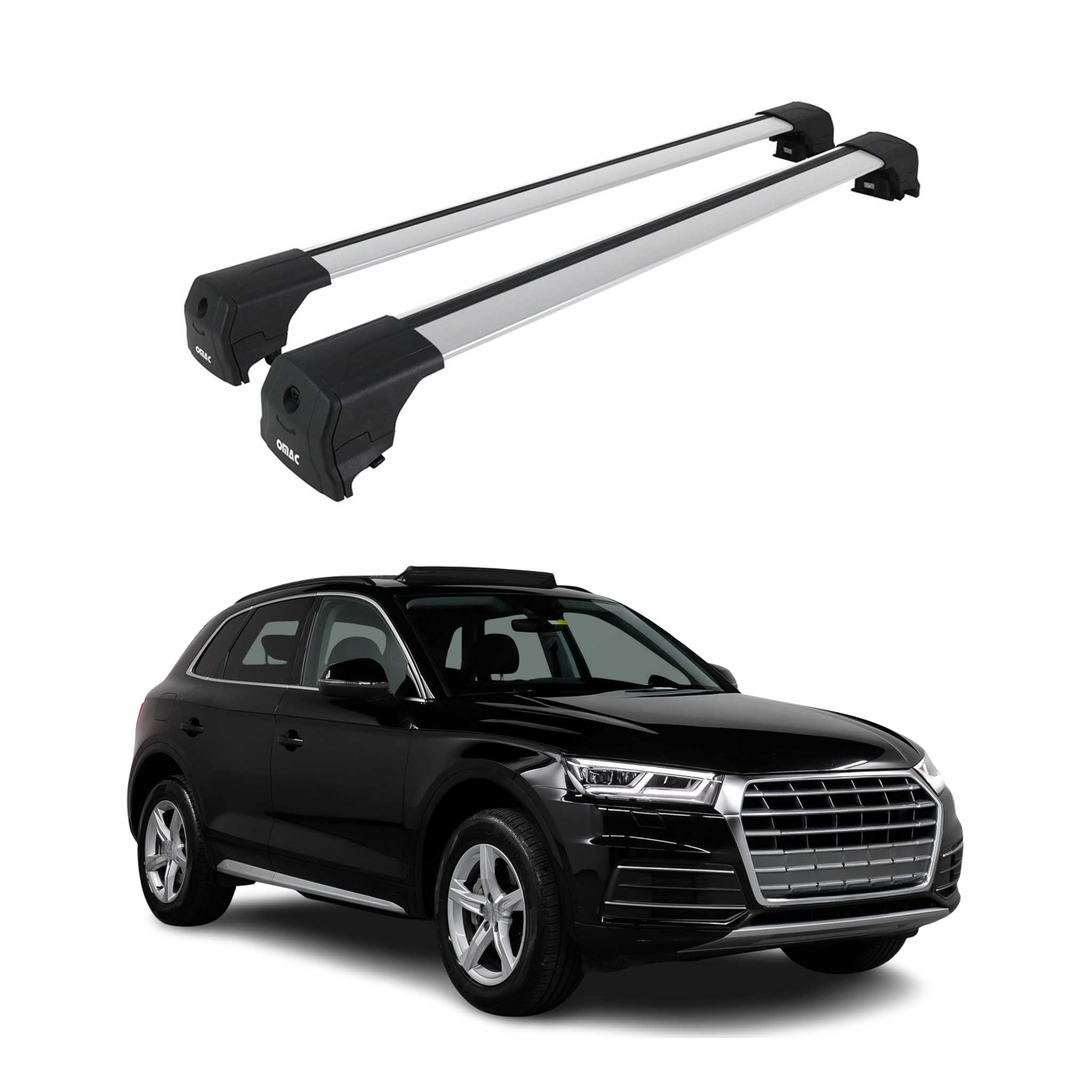 Barres de toit transversales pour Audi Q5 mk2 FY 2017-2025 Aluminium Gris ABE 2x