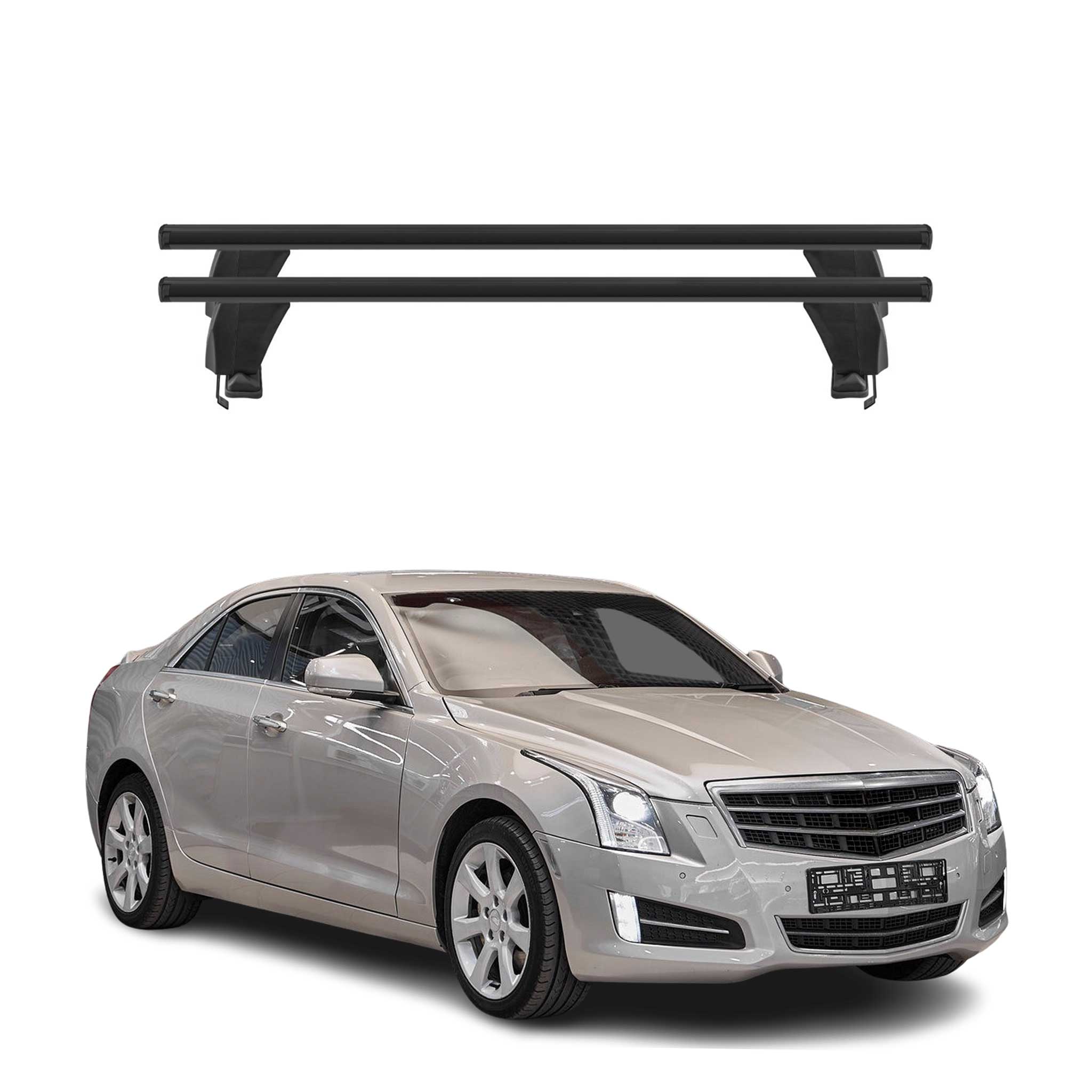 Menabo Barres de toit Transversales pour Cadillac ATS 2013-2019 Alu Noir 2x ABE