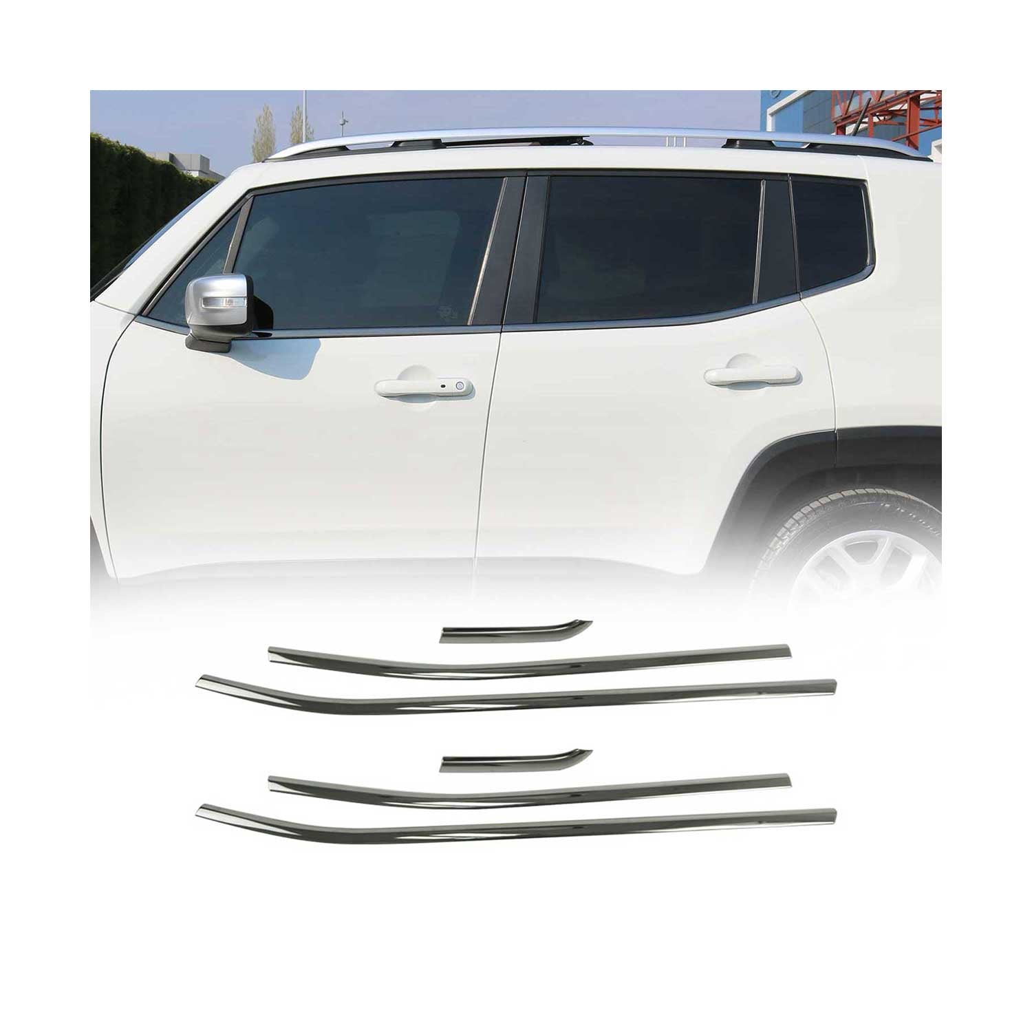 Garniture de Fenêtre pour Jeep Renegade SUV 2014-2019 Acier Inox Foncé 6Pcs