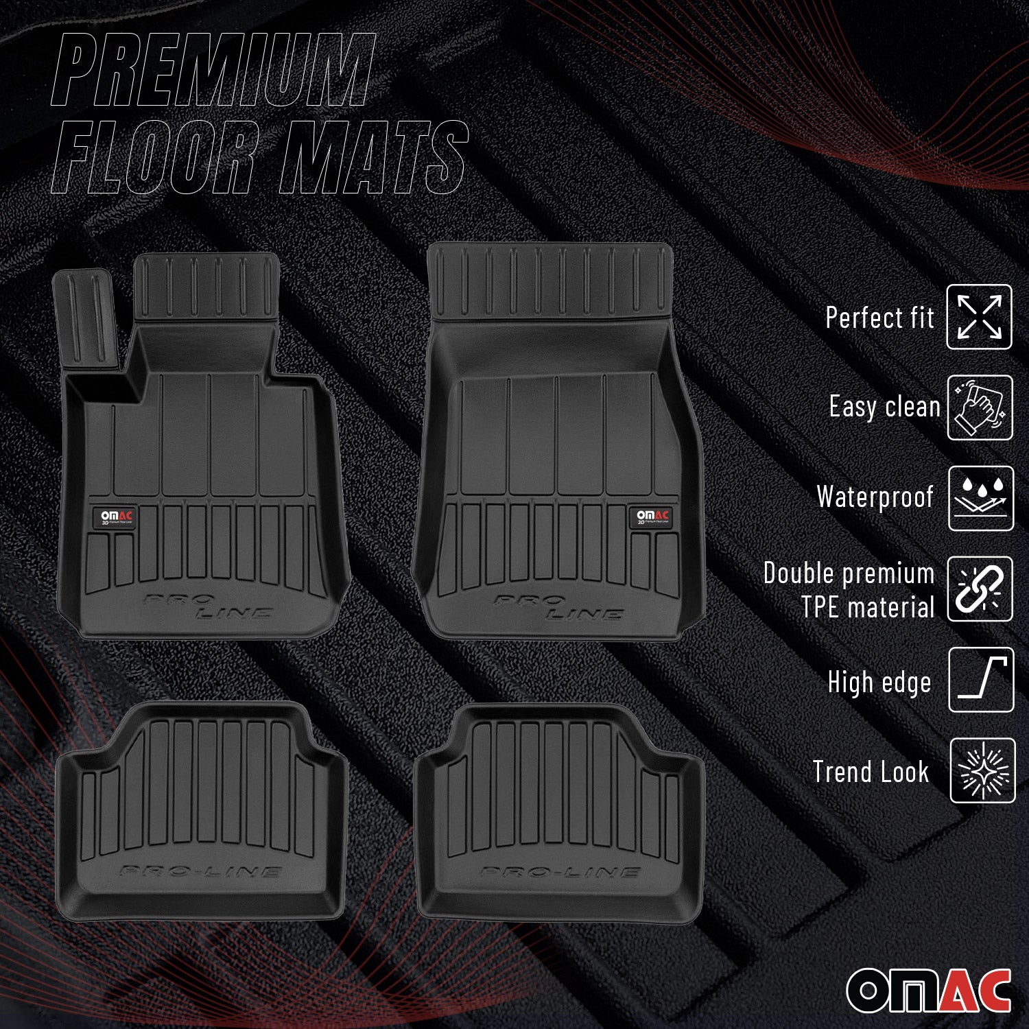 OMAC Tapis de sol caoutchouc pour BMW Série 1 F20 5 portes 11-19 Noir Premium