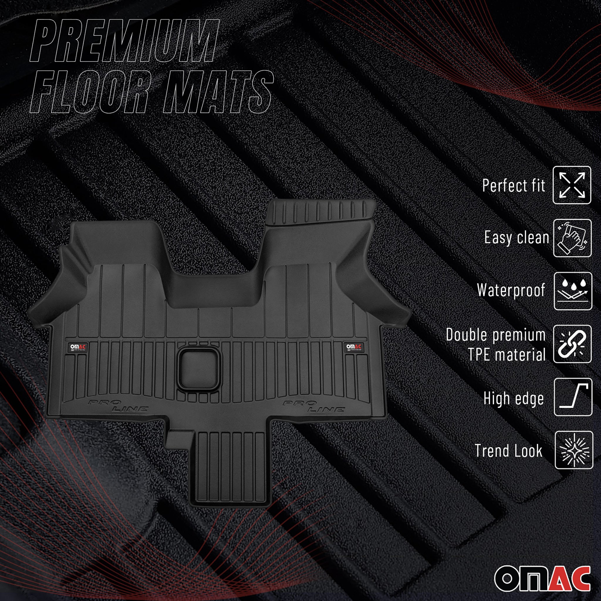 OMAC Tapis de sol en caoutchouc pour VW Transporter T4 1990-2003 Noir Premium