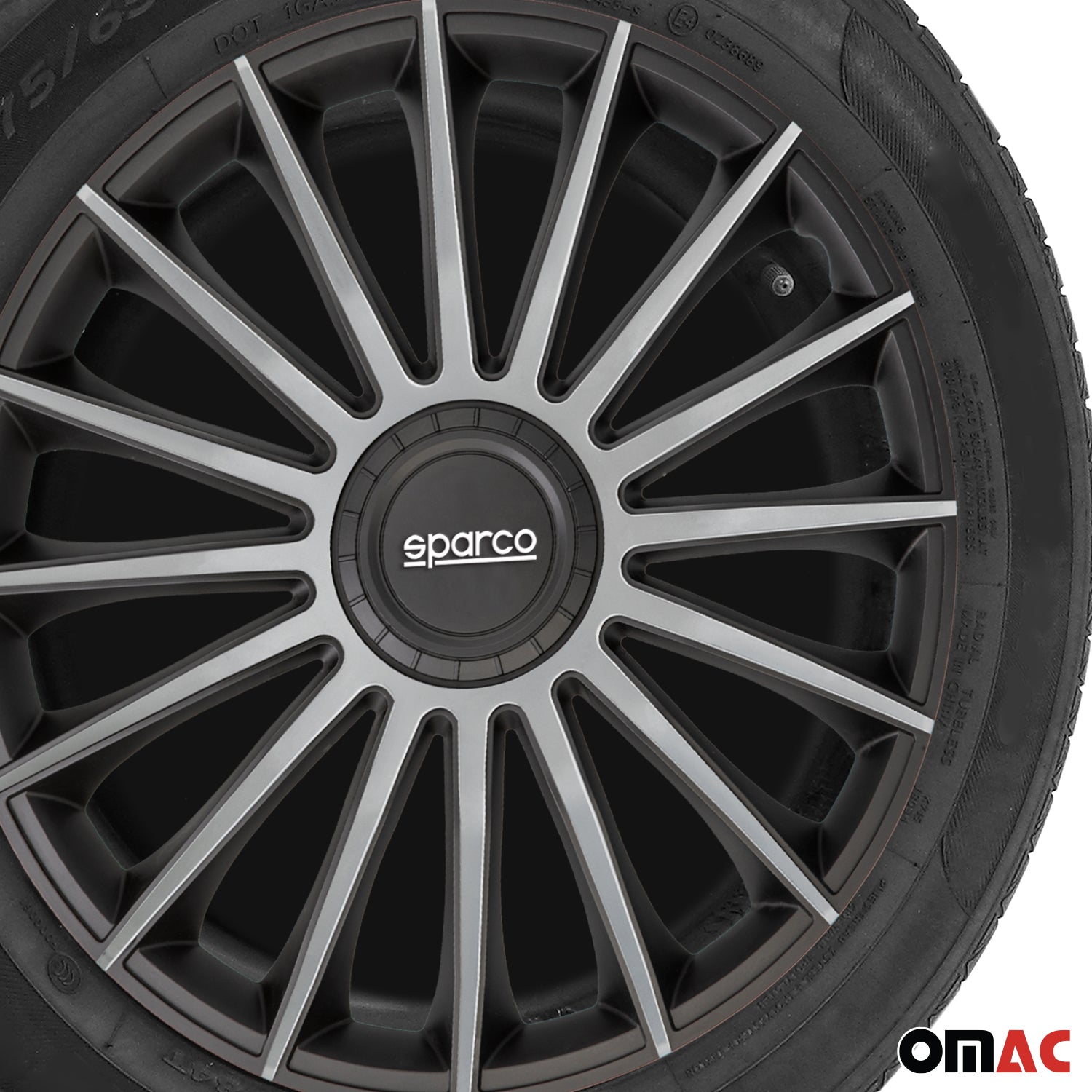 SPARCO Jeu Enjoliveurs de Roues 14 Pouces Noir Argenté ABS 4 piéces