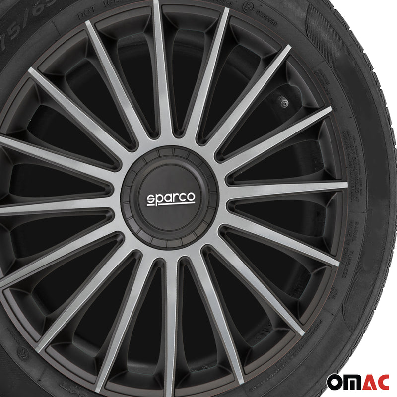 SPARCO Jeu Enjoliveurs de Roues 14 Pouces Noir Argenté ABS 4 piéces