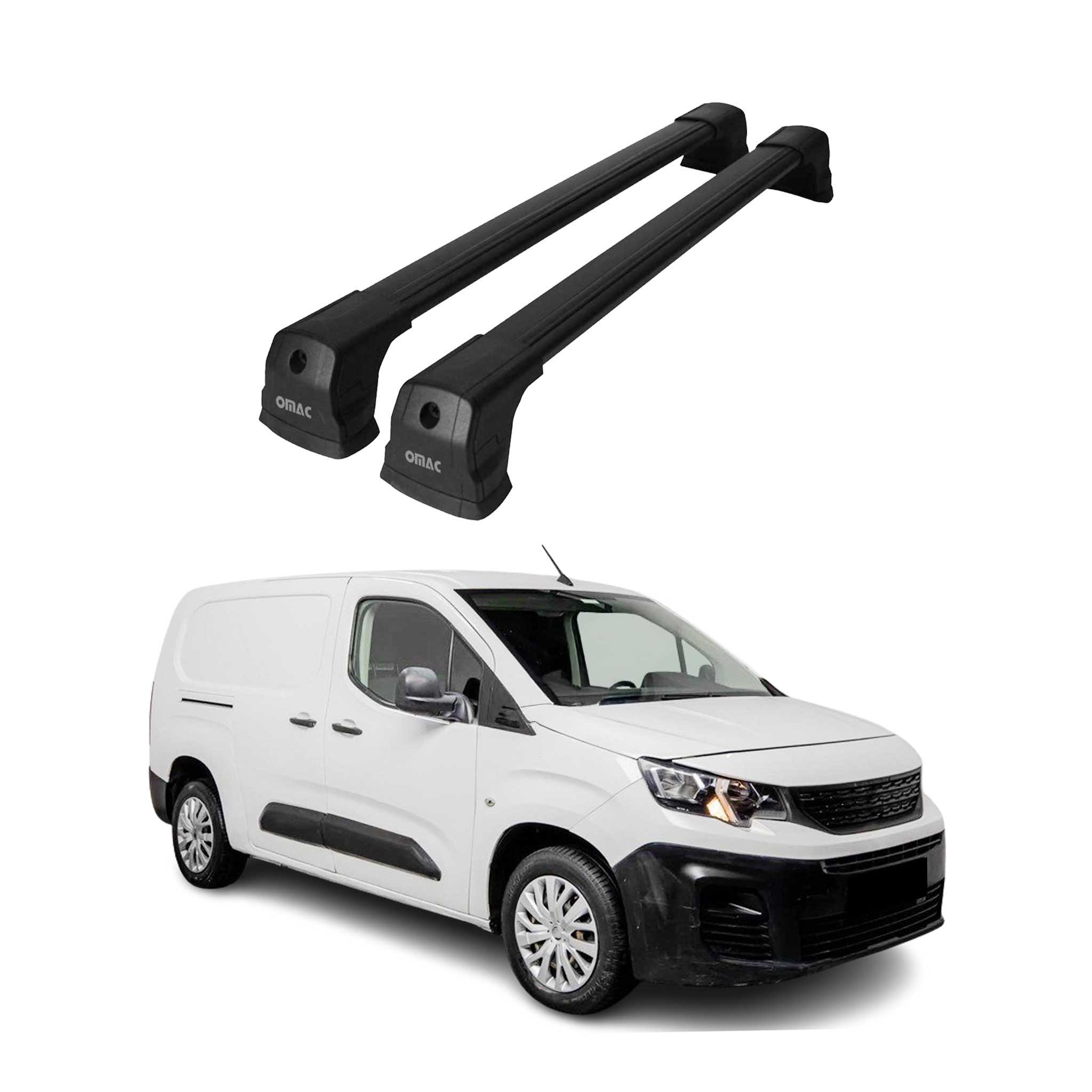 Barres de toit transversales pour Peugeot Partner mk3 2018-2026 Alu Noir 2Pcs