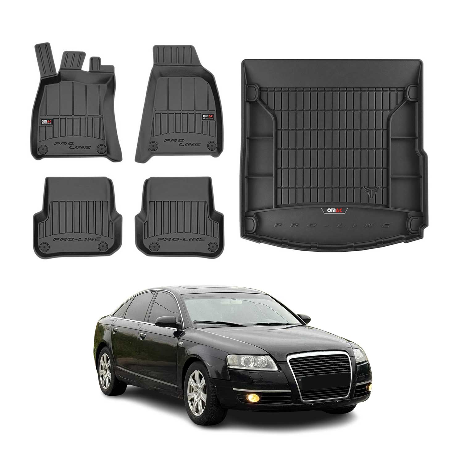 OMAC Kit Tapis de sol et coffre pour Audi A6 C6 Berline 2004-2006 Premium Noir