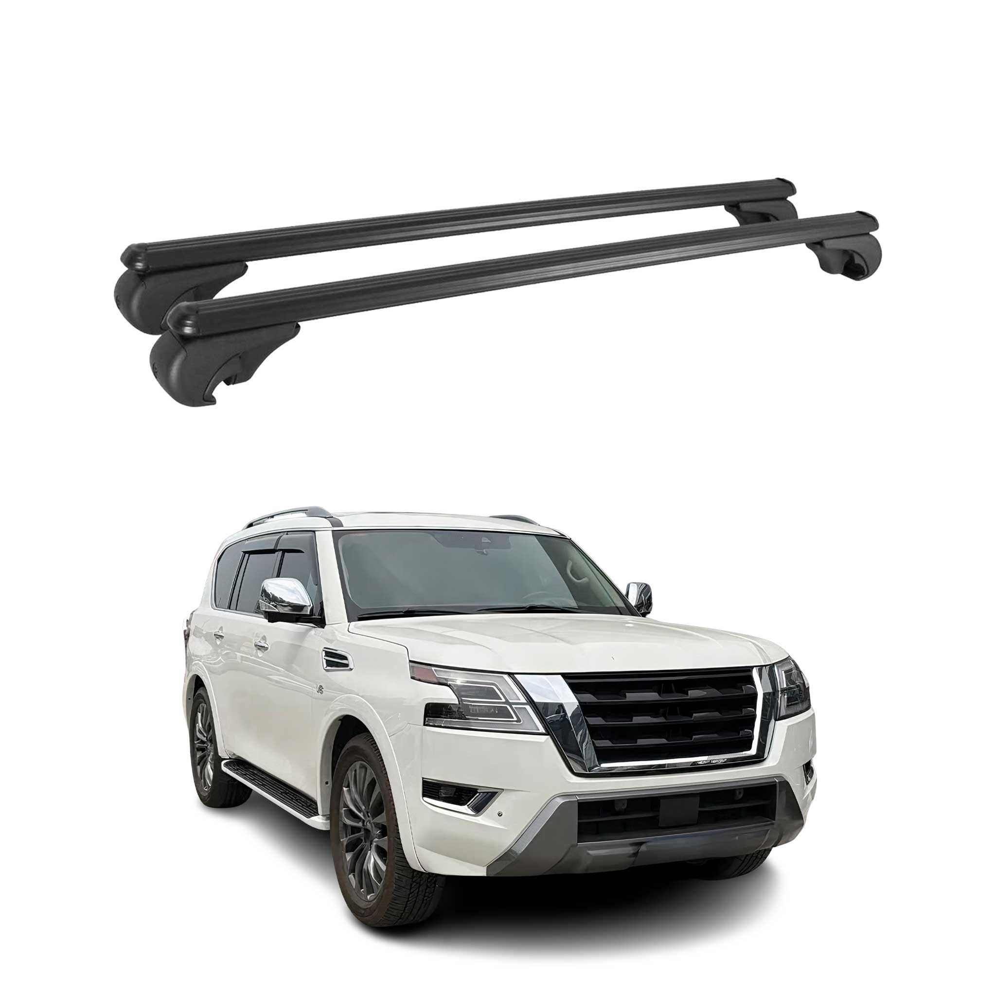 Barres De Toit Transversales pour Nissan Patrol 2010-2024 Alu Noir 2x