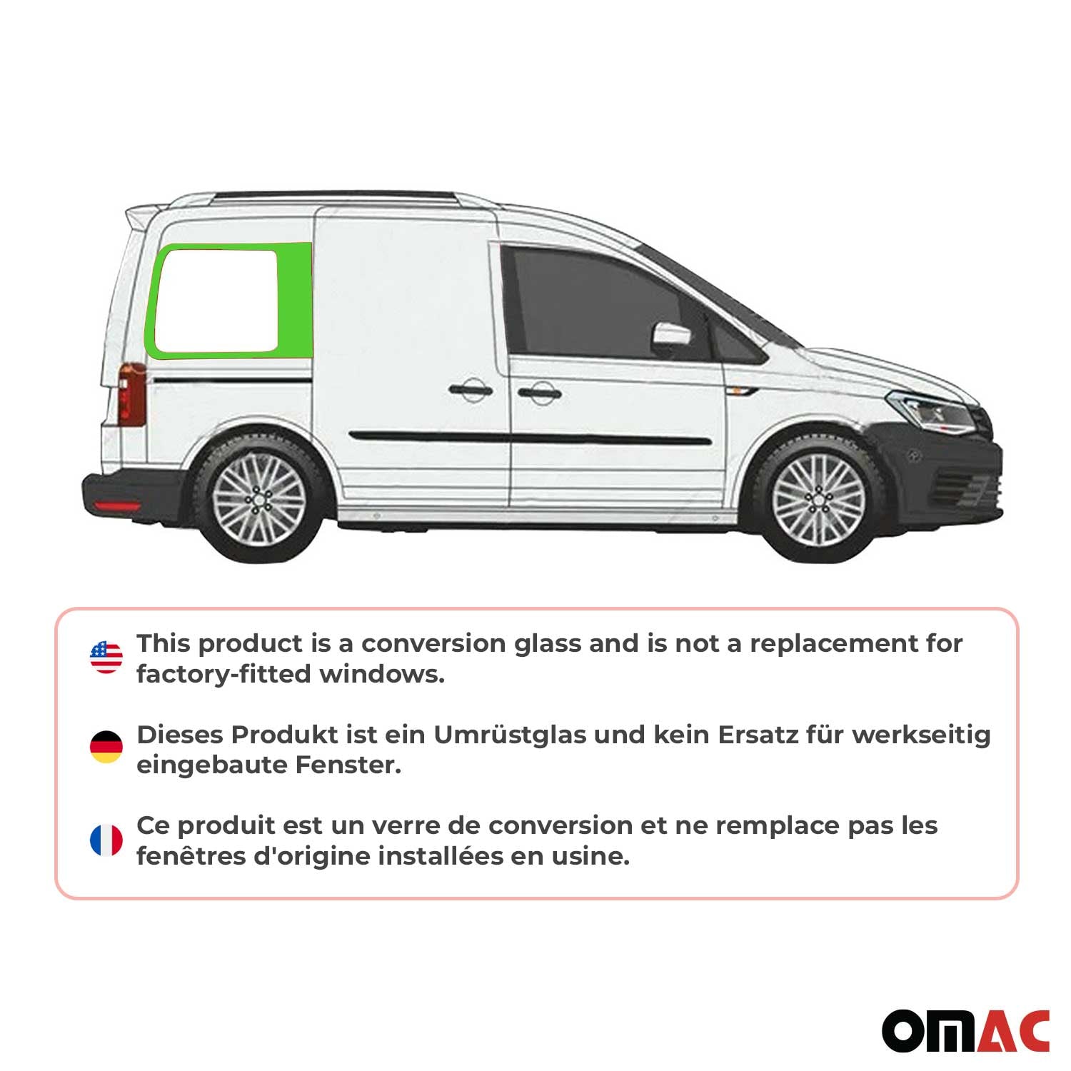 Vitre de Porte pour VW Caddy 2003-2020 L1 Arrière Droit Verre fixe