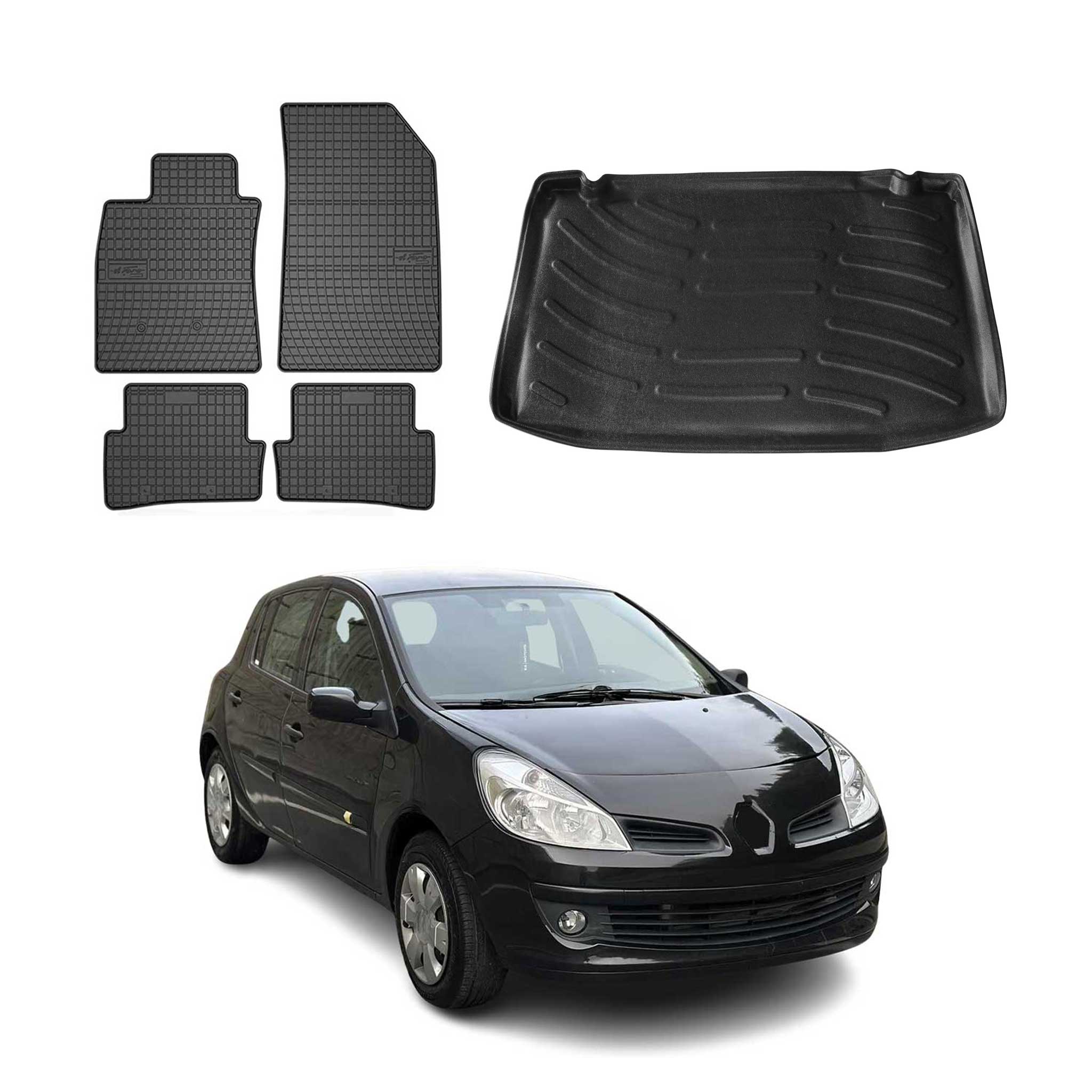 Kit Tapis de sol et coffre pour Renault Clio III 2006-2012 HB TPE Noir