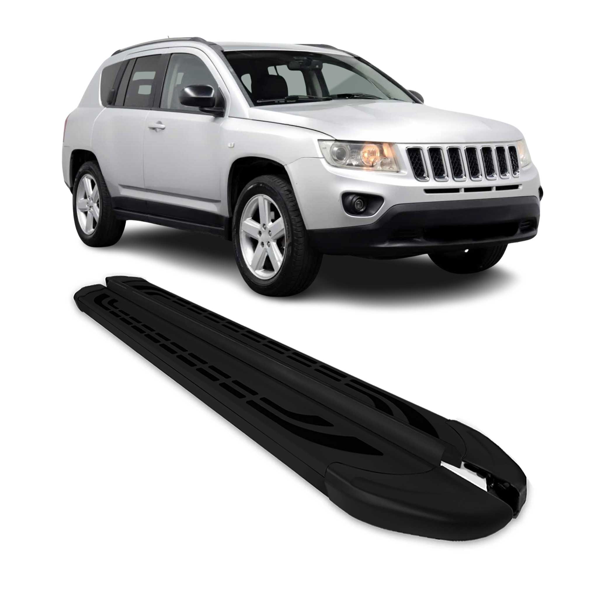 Marchepieds Latéraux pédale pour Jeep Compass 2011-2016 Aluminium Noir 2Pcs