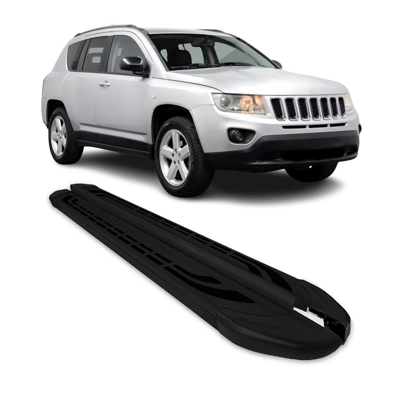 Marchepieds Latéraux pédale pour Jeep Compass 2011-2016 Aluminium Noir 2Pcs