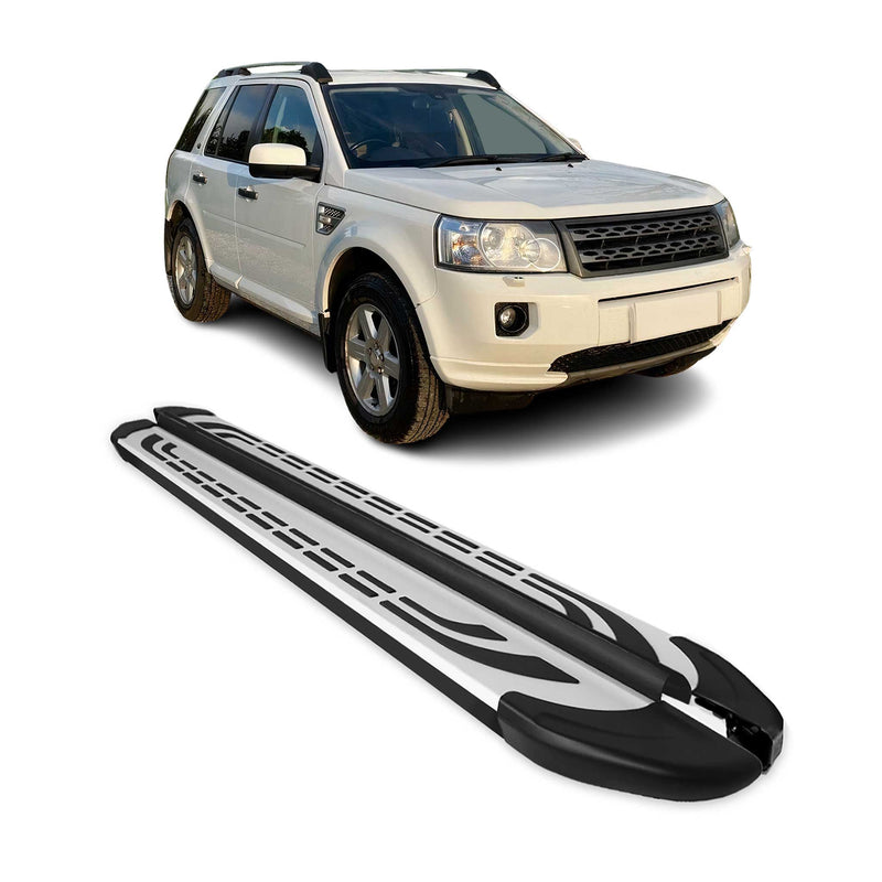 Marchepieds Latéraux pour Land Rover Freelander 2006-2014 Aluminium Gris Noir 2x