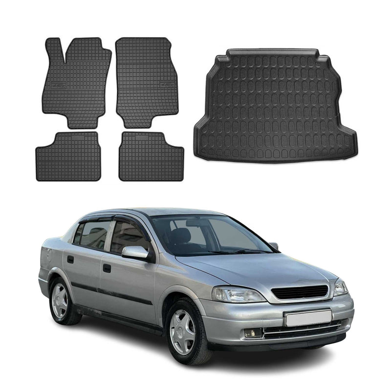 Kit Tapis de sol et coffre pour Opel Astra G 1998-2005 HB TPE Noir