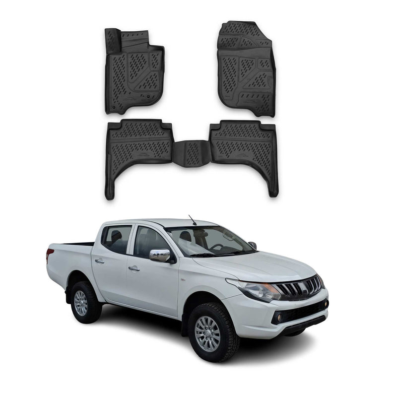 OMAC Tapis de sol pour Mitsubishi L200 2015-2022 sur mesure en caoutchouc Noir