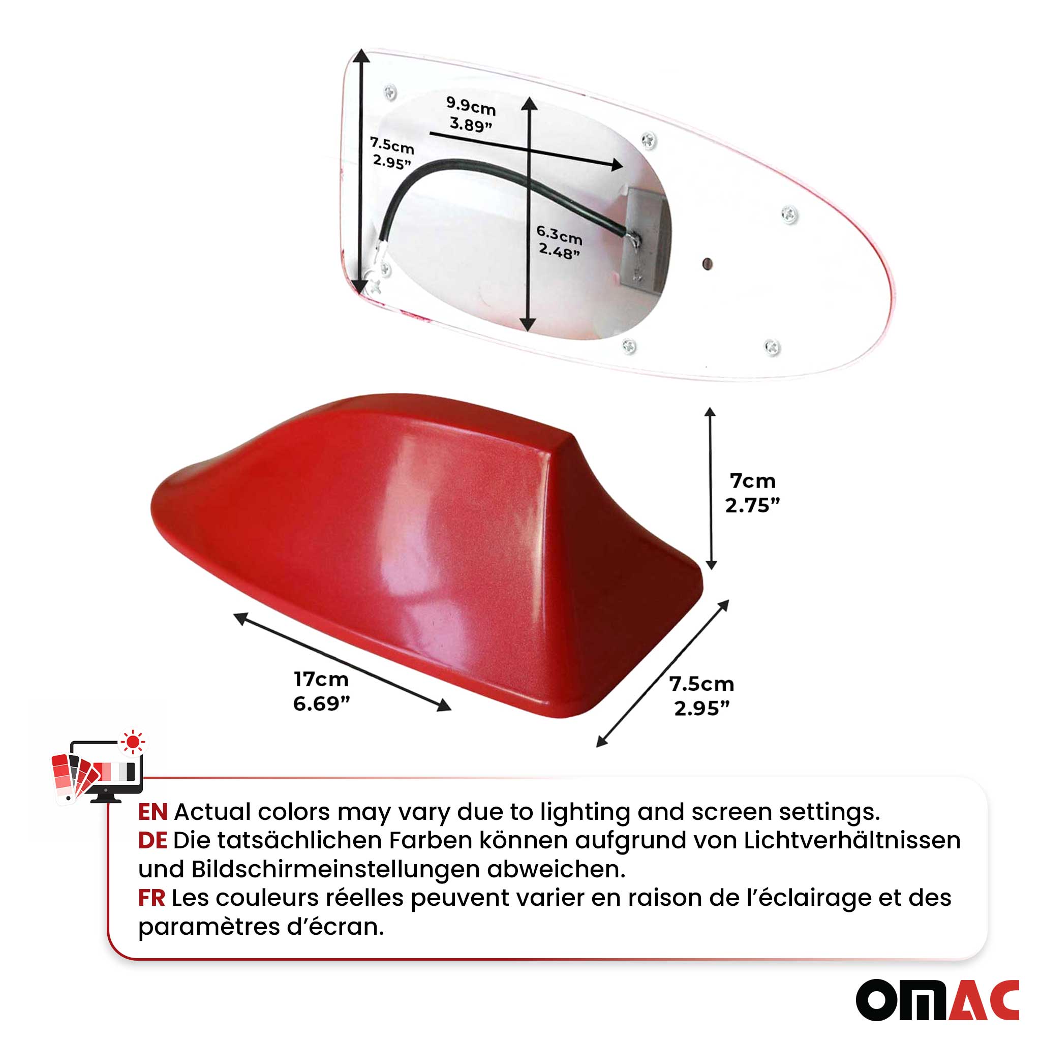 Antenne De Toit Aileron Requin pour Fiat 500 500X 500L Radio AM/FM Rouge