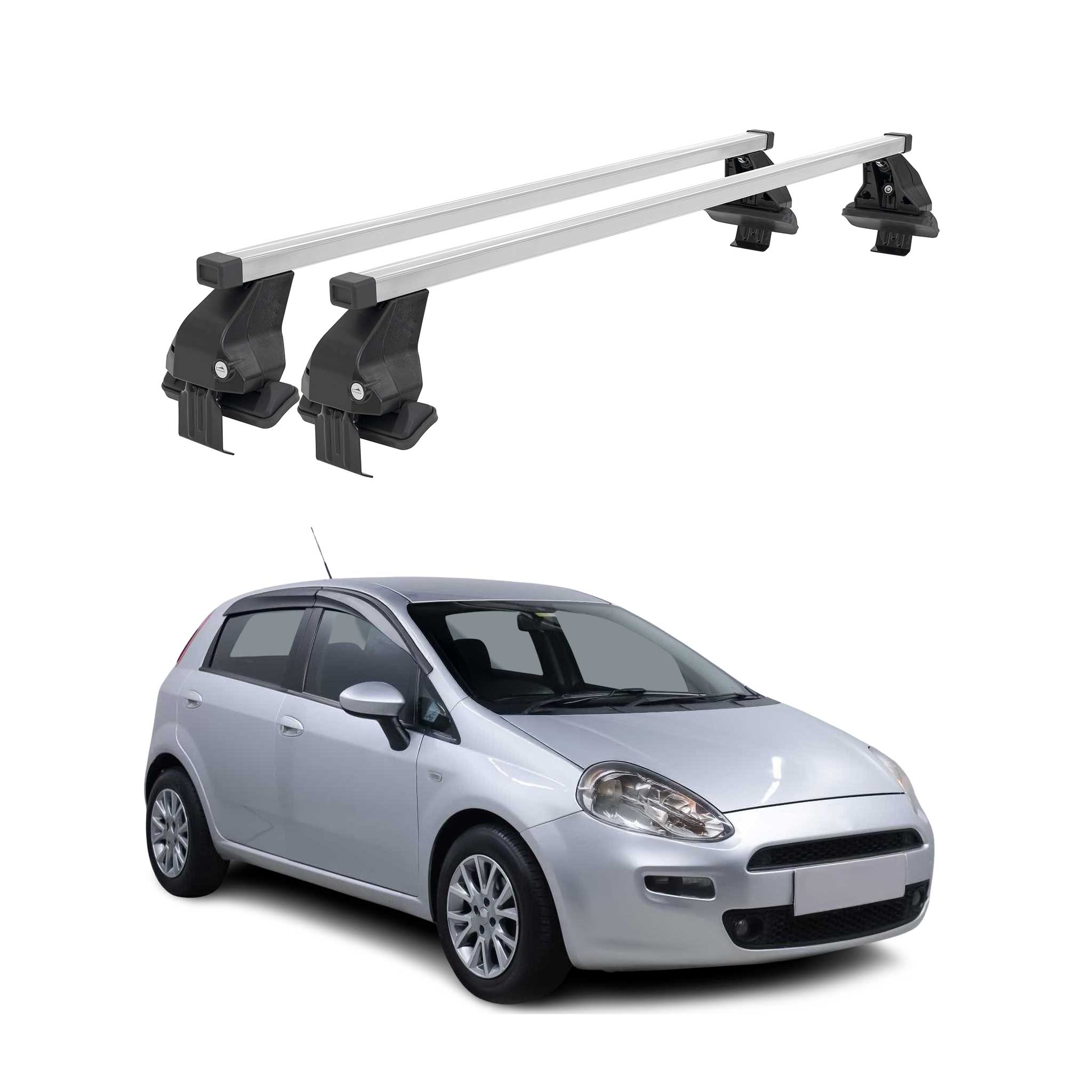 Barres de toit transversales pour Fiat Punto Evo 2009-2012 Acier Argent