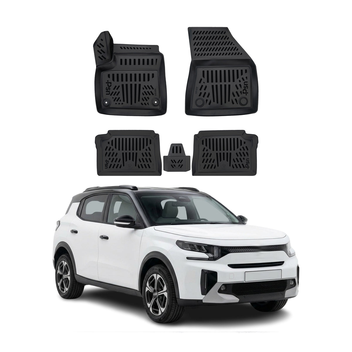 Tapis de sol pour Citroen E-C3 Aircross 2025-2027 Noir 3D en Caoutchouc TPE 4Pcs