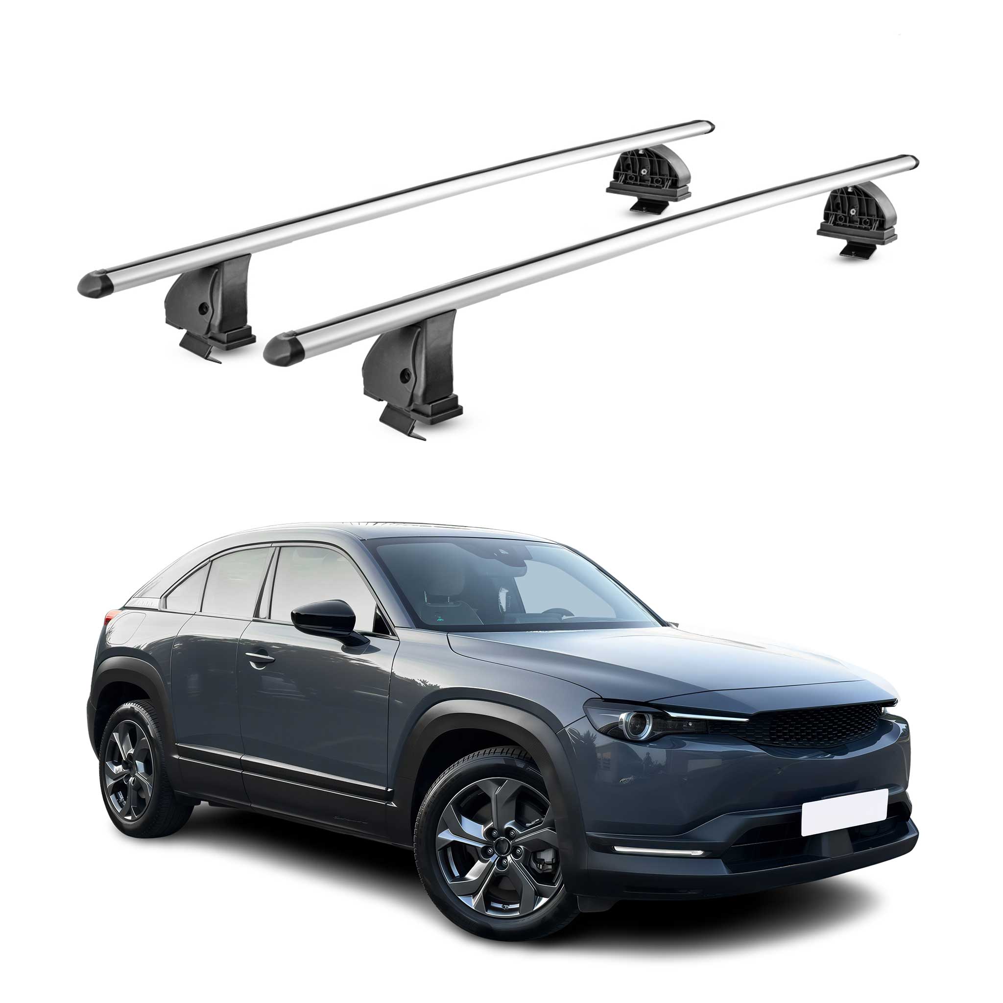 Barres de toit transversales Alu pour Mazda MX-30 2020-2026 TÜV 75 kg Gris 2Pcs