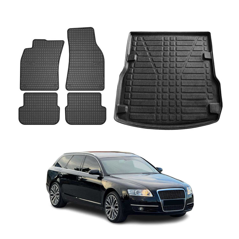 Kit Tapis de sol et coffre pour Audi A6 C6 Allroad Break 2004-08 PRE FL Noir TPE