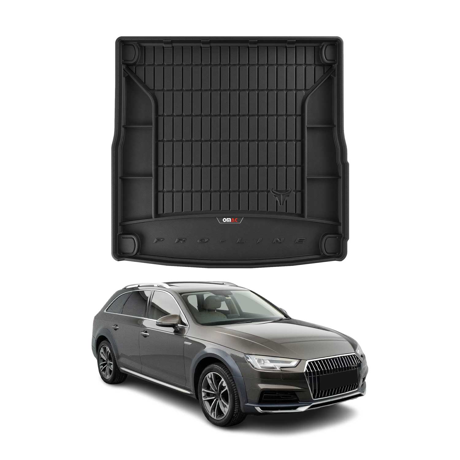OMAC Tapis de coffre caoutchouc pour Audi A4 B9 Allroad 2016-24 Noir Premium